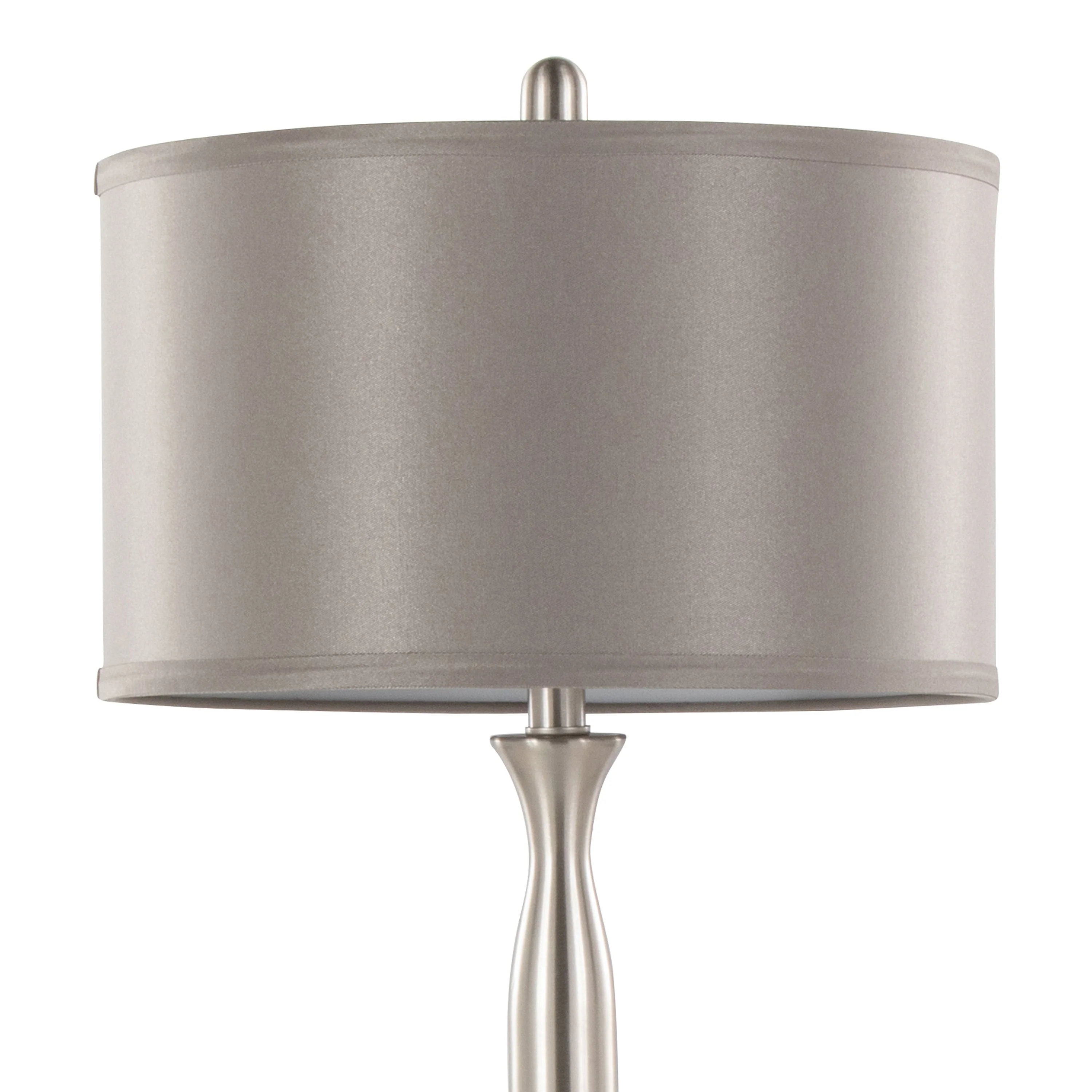Joan 30" Contemporary Metal Table Lamp Set in Brushed Nickel with Grey Satin Shade - Set of 2 - Image 4