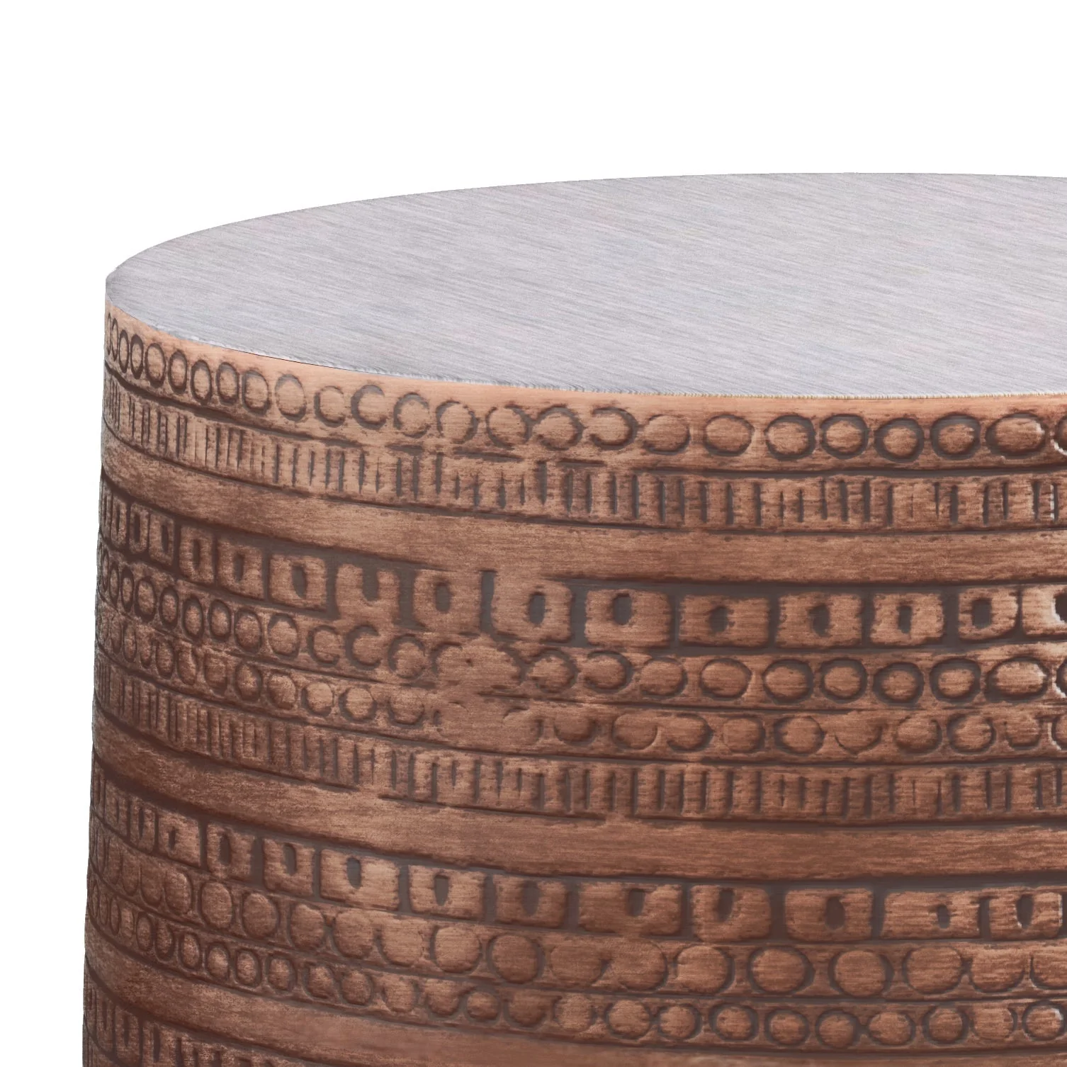 Johnsen 15 Inch Wide Tribal Pattern Metal Accent Table in Antique Copper - Image 2