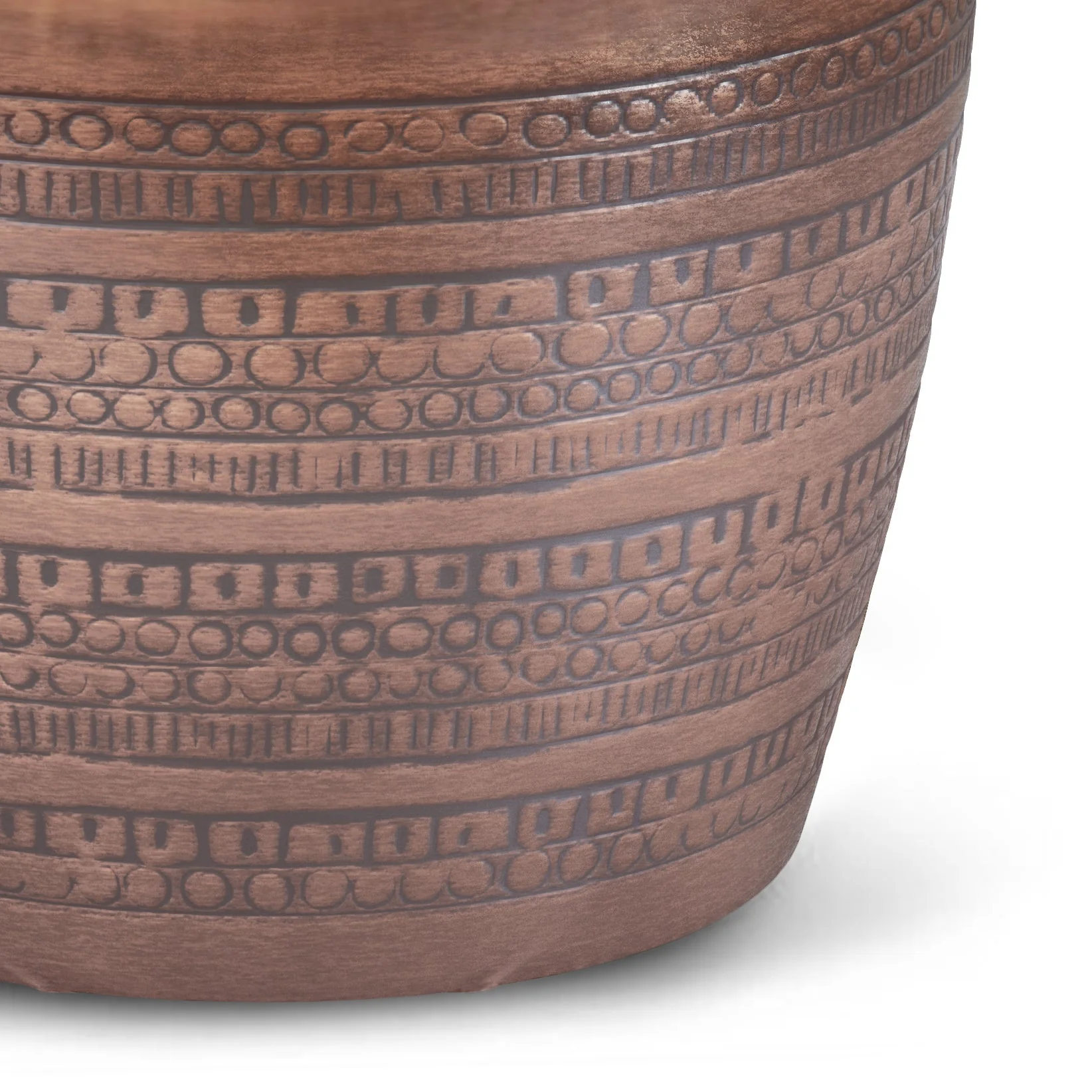 Johnsen 15 Inch Wide Tribal Pattern Metal Accent Table in Antique Copper - Image 3