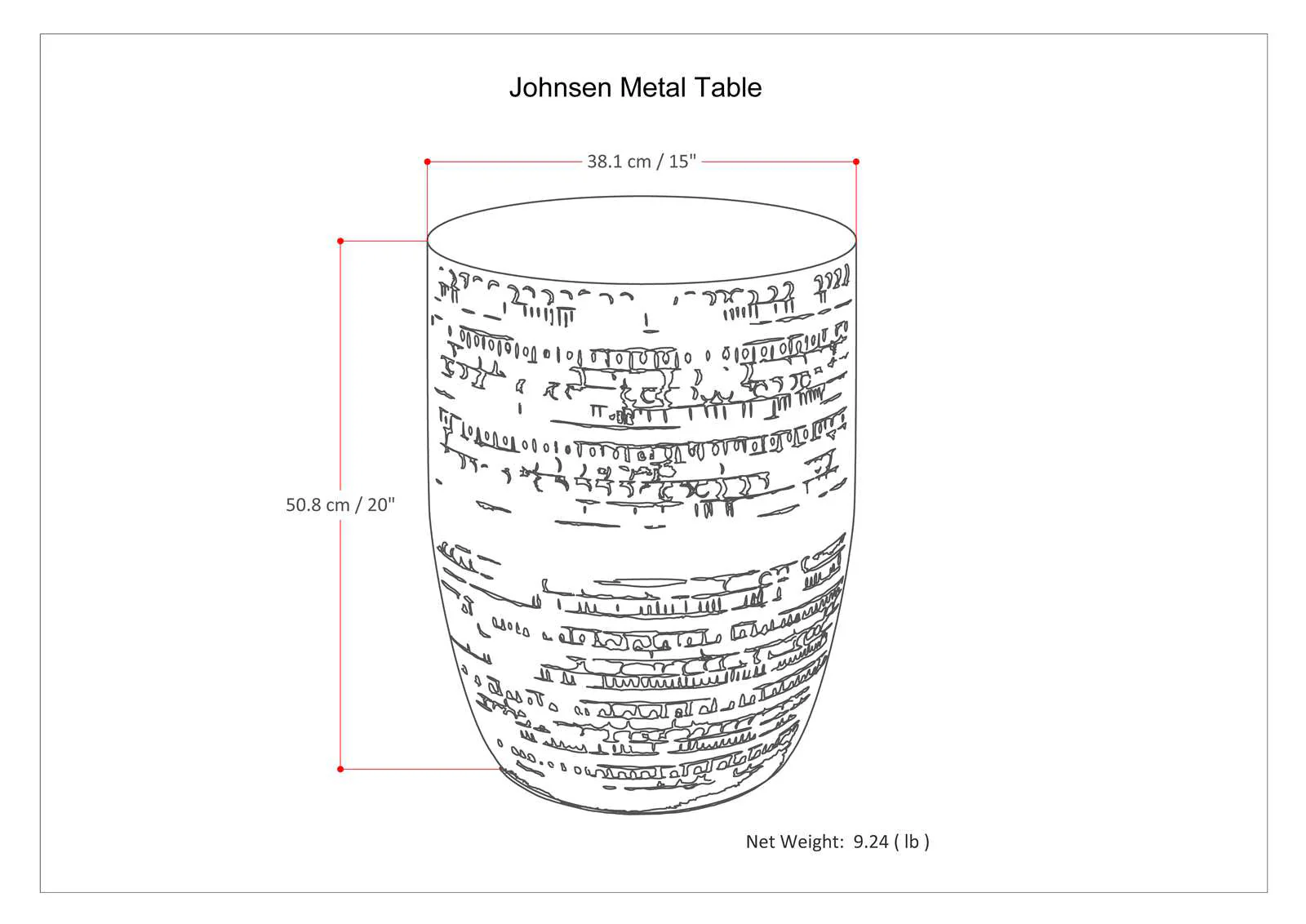 Johnsen 15 Inch Wide Tribal Pattern Metal Accent Table in Antique Copper - Image 4
