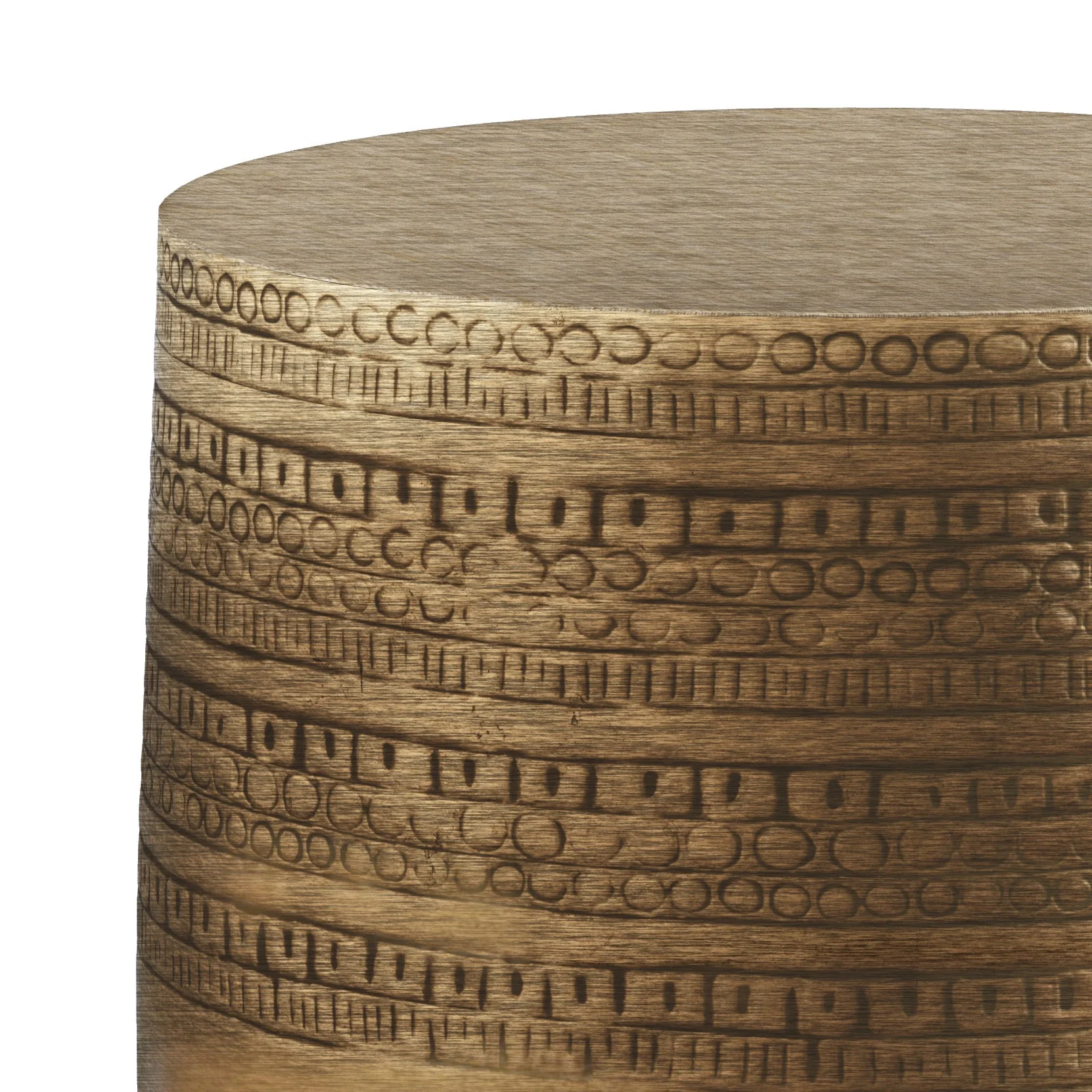 Johnsen 15 Inch Wide Tribal Pattern Metal Accent Table in Antique Gold - Image 2