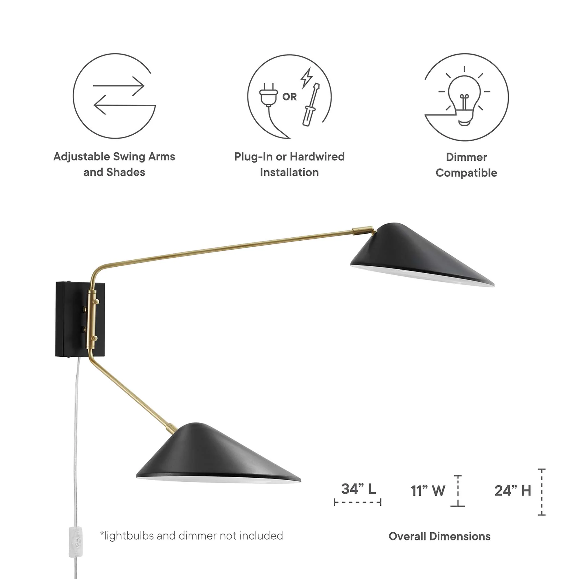 Journey 2-Light Swing Arm Wall Sconce by Modway - Image 2