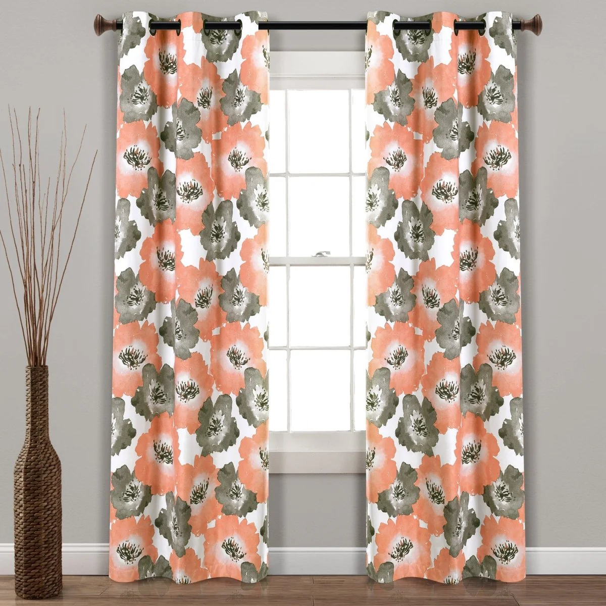 Julie Floral Insulated Grommet Blackout Window Curtain Panel Set - Image 2