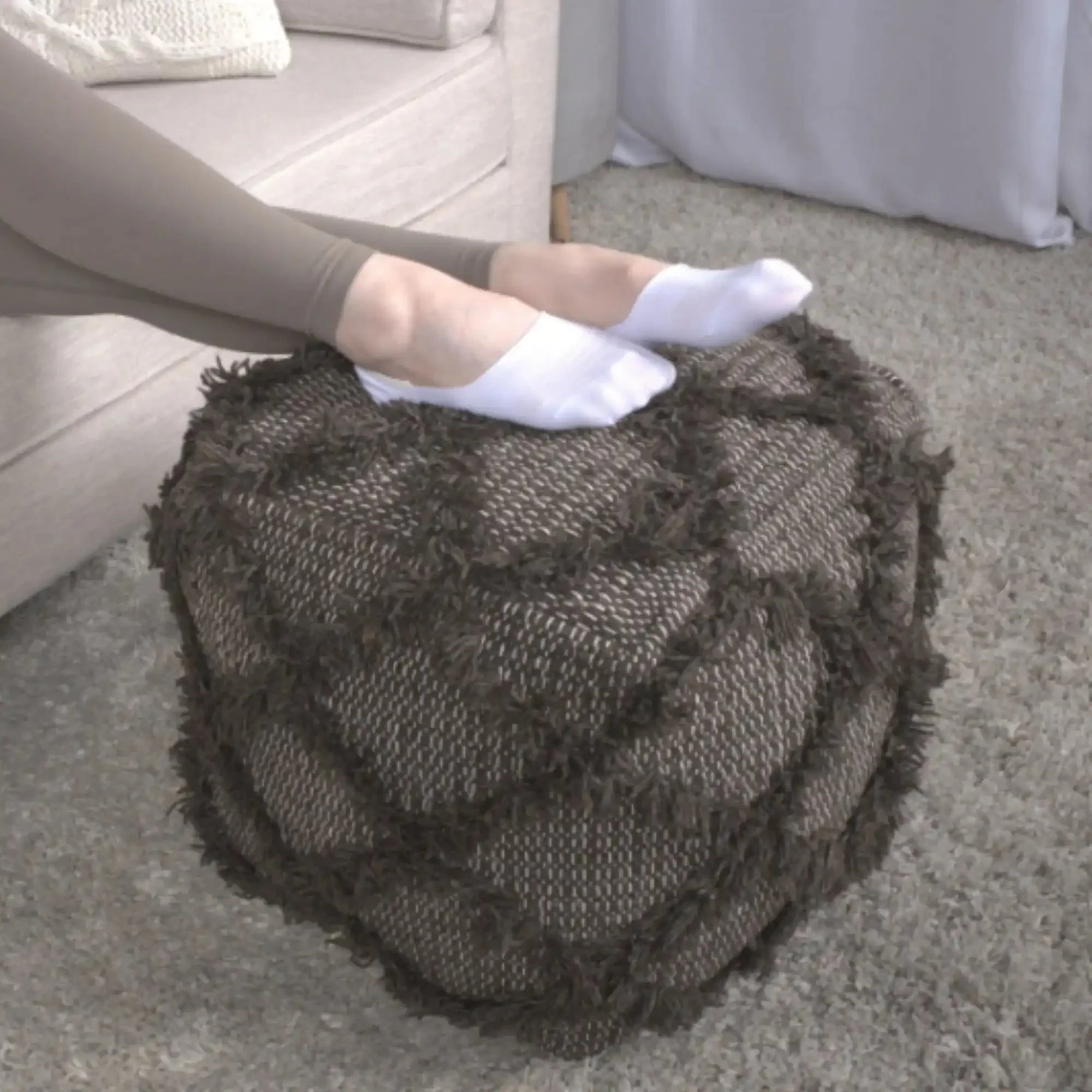 Jumanji Handcrafted Wool and Cotton Pouf - Brown - Image 3