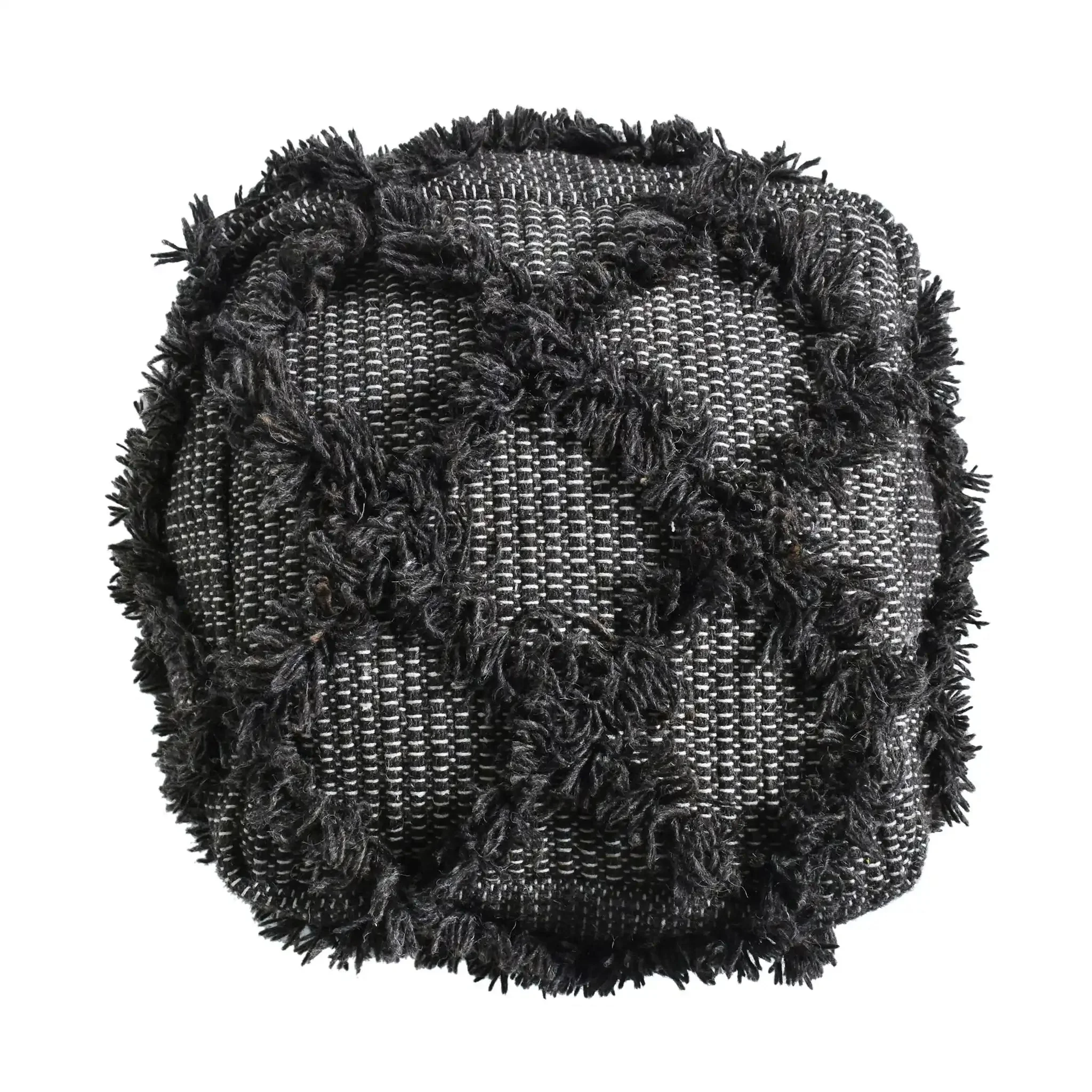 Jumanji Handcrafted Wool and Cotton Pouf - Brown - Image 4
