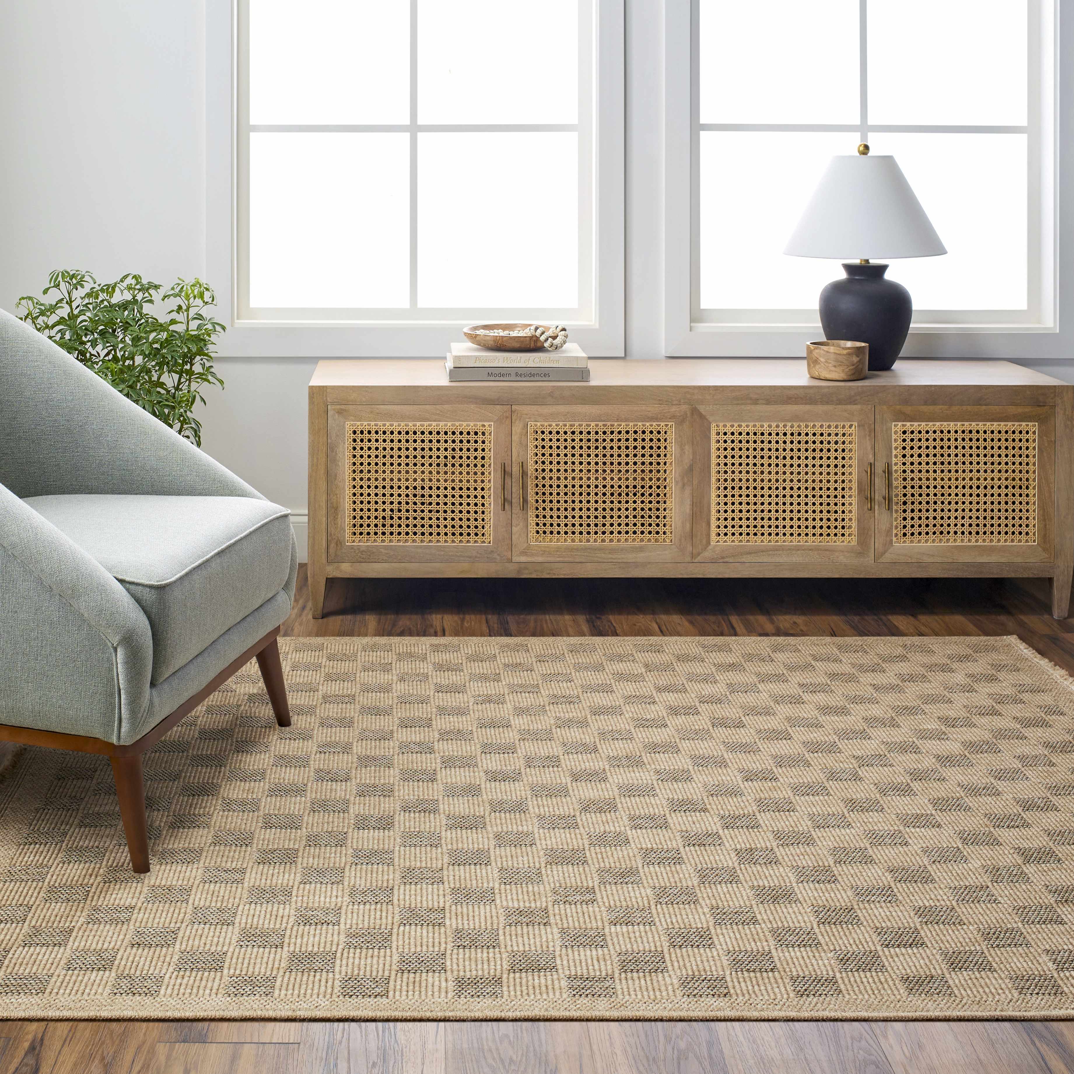 Jurek Beige & Brown Checkered Area Rug - Image 2