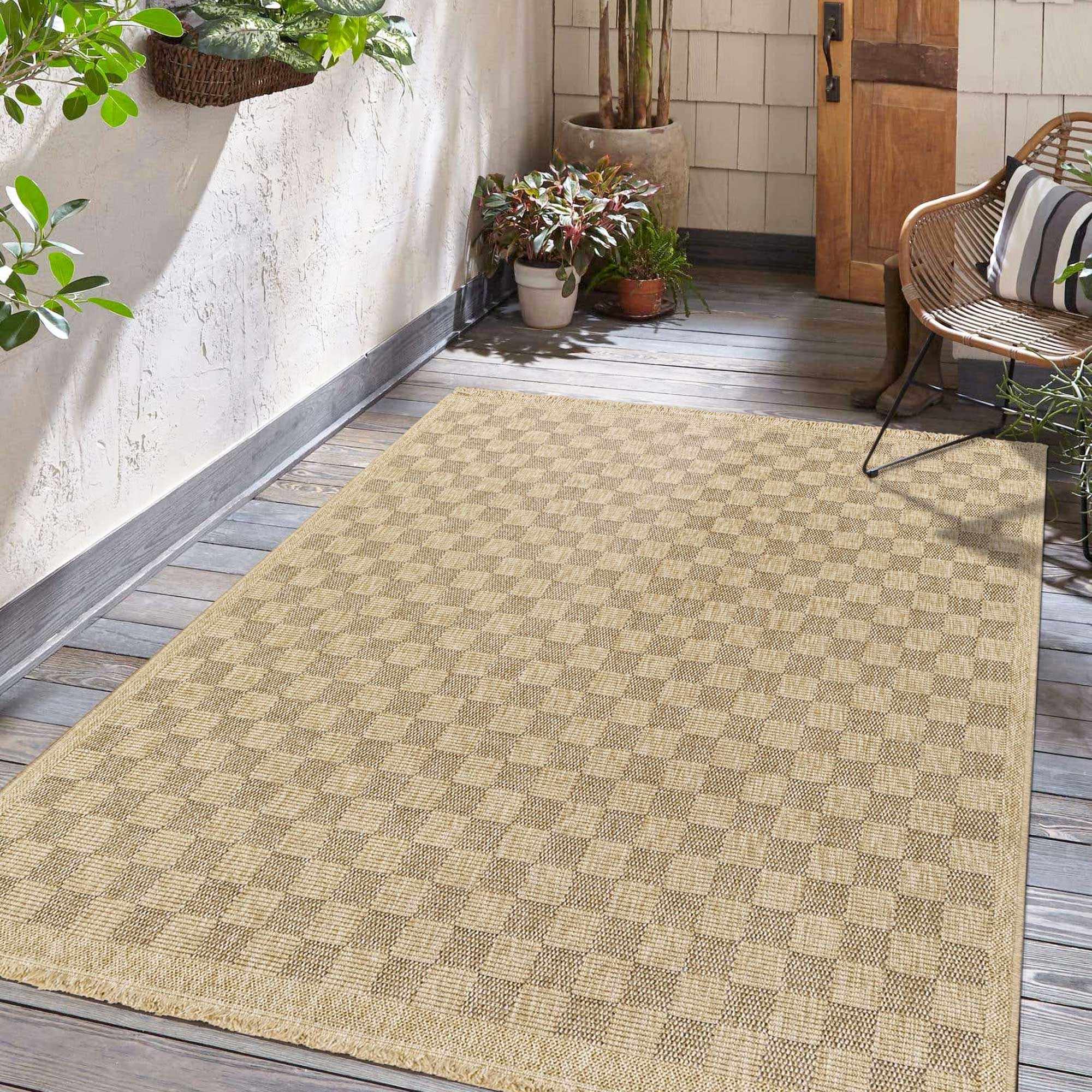 Jurek Beige Checkered Area Rug - Image 11