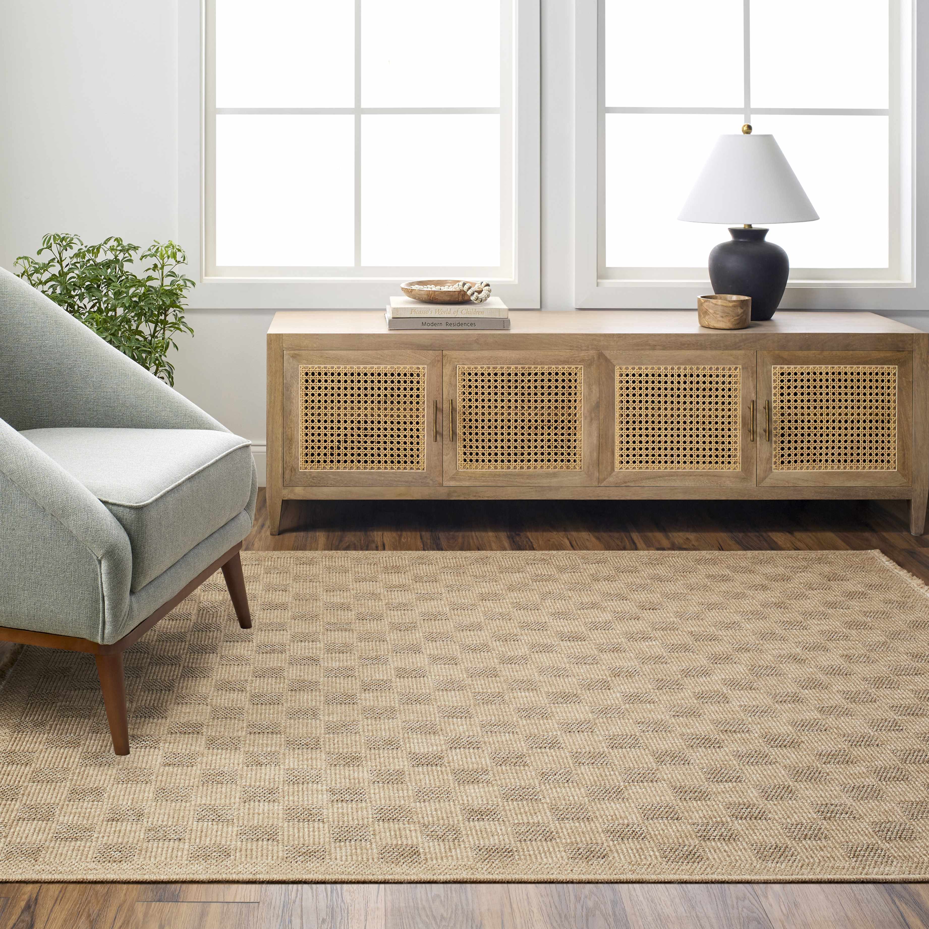 Jurek Beige Checkered Area Rug - Image 12