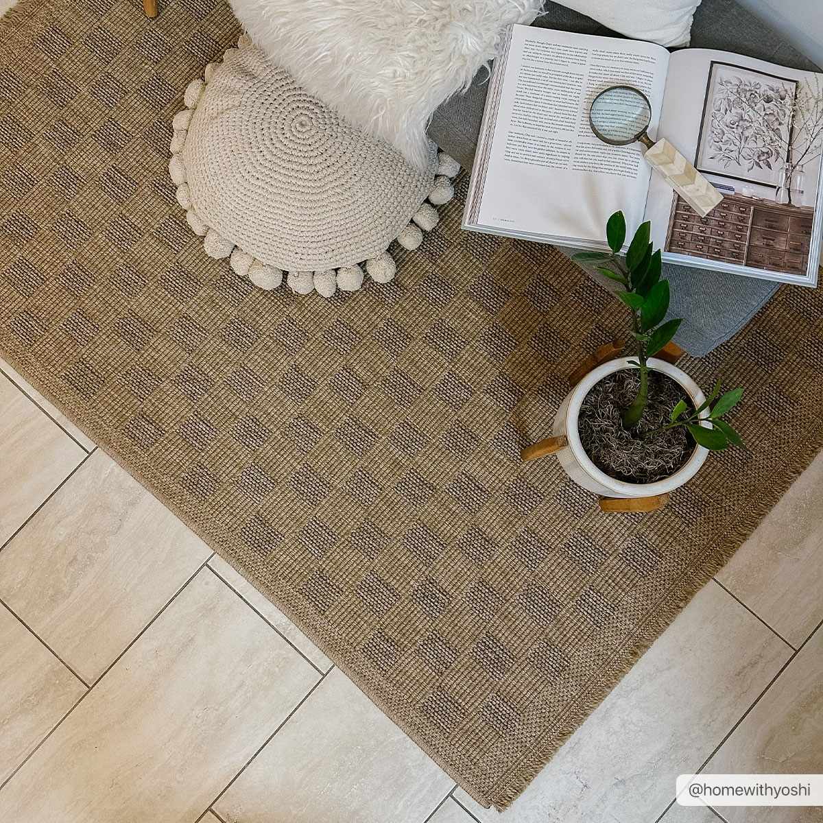 Jurek Beige Checkered Area Rug - Image 6