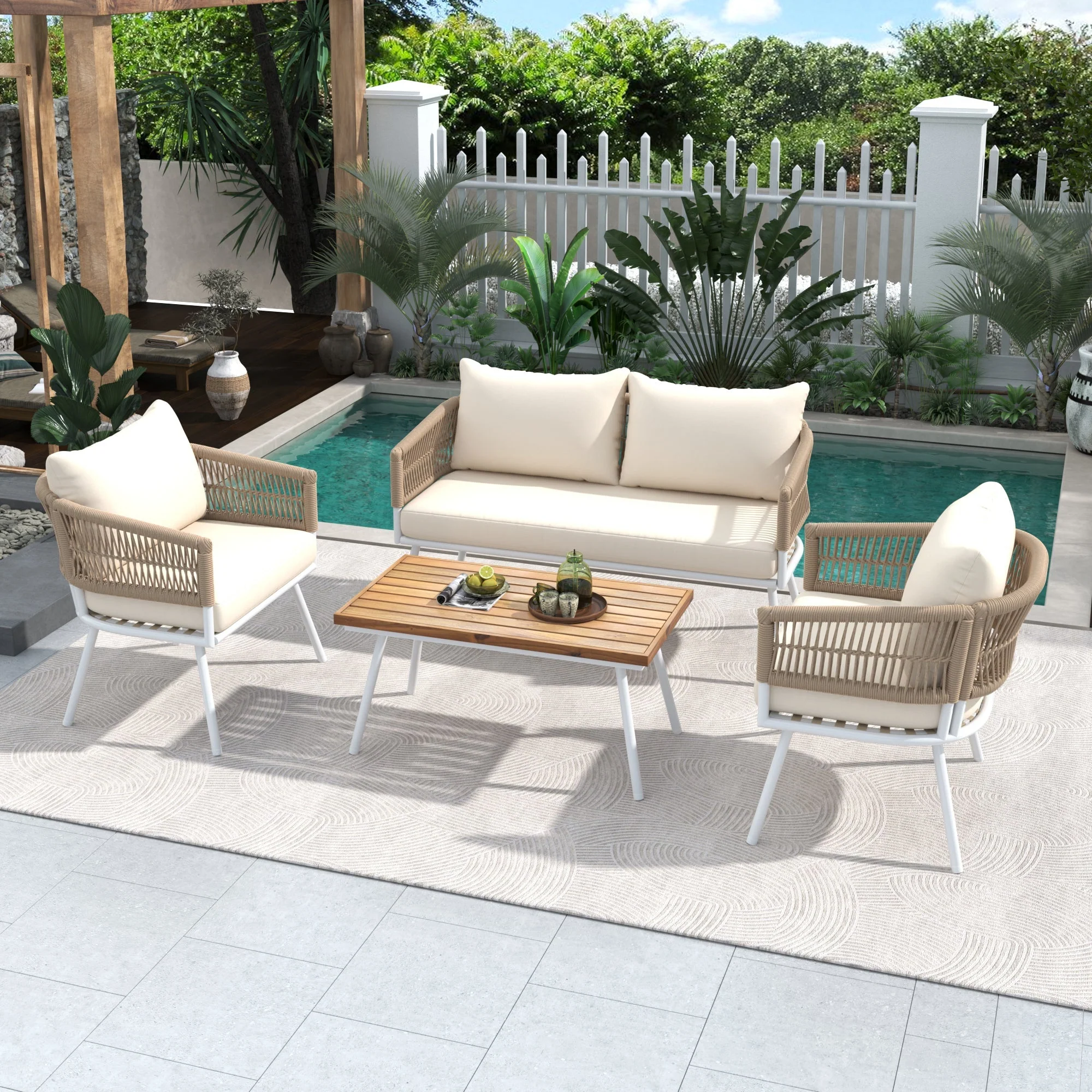 K&K 4-Piece Boho Rope Patio Furniture Set - Image 2