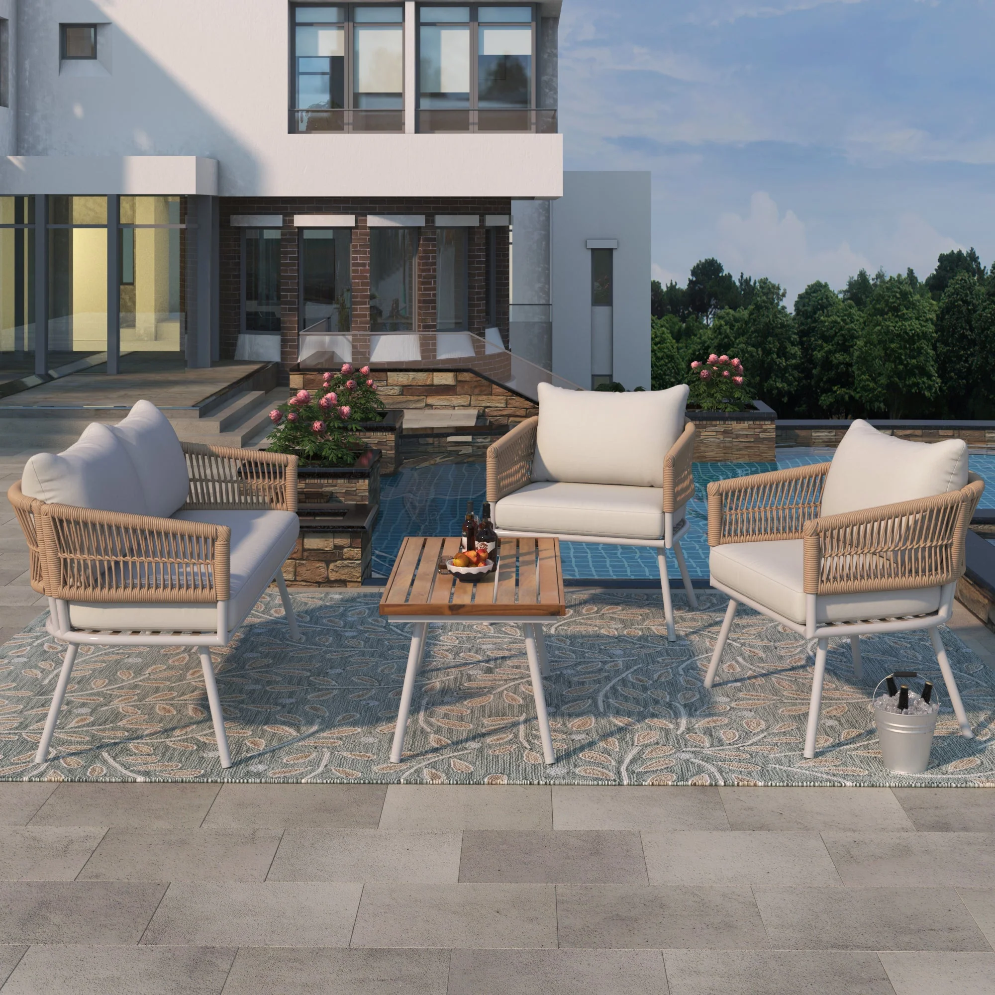 K&K 4-Piece Boho Rope Patio Furniture Set - Image 3