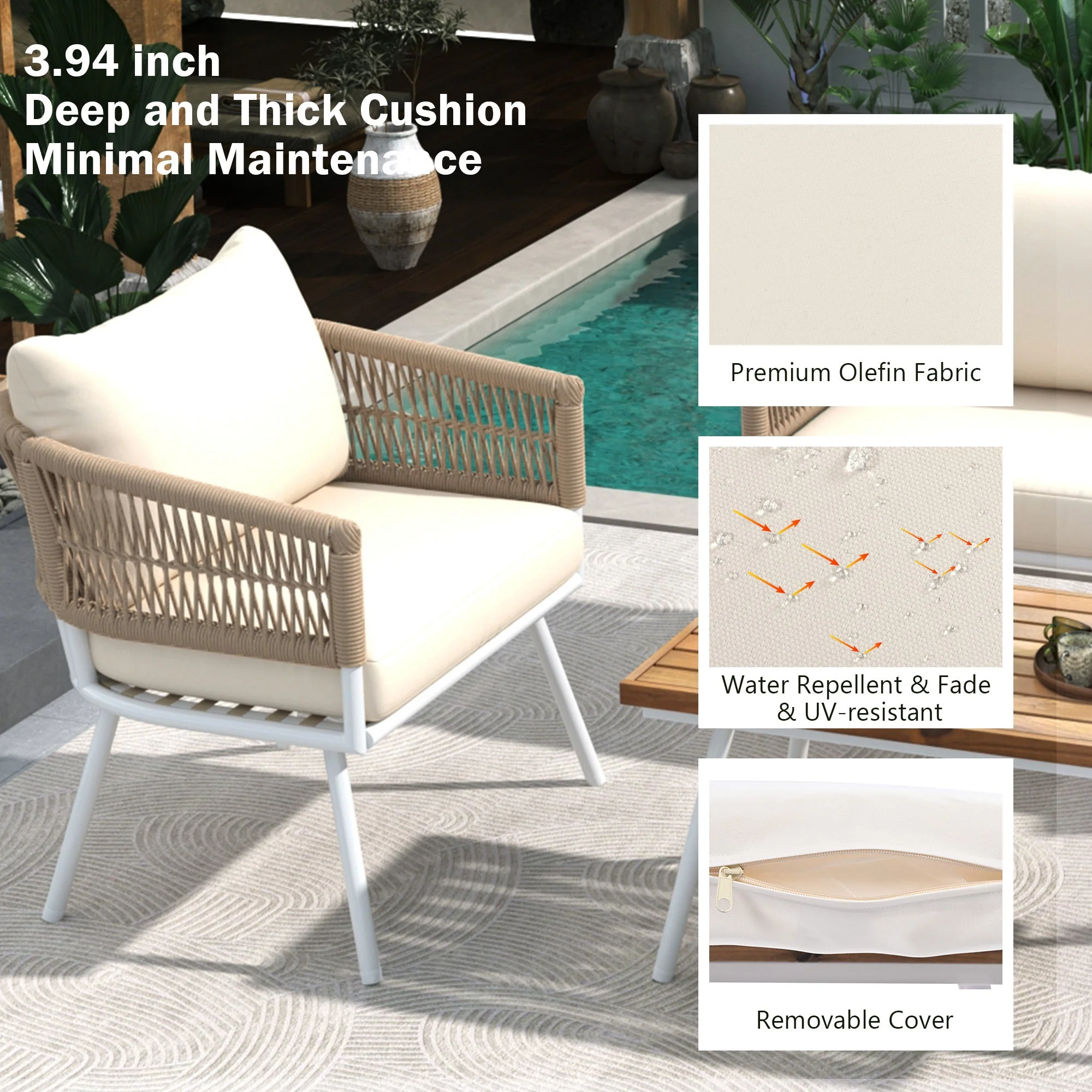 K&K 4-Piece Boho Rope Patio Furniture Set - Image 4