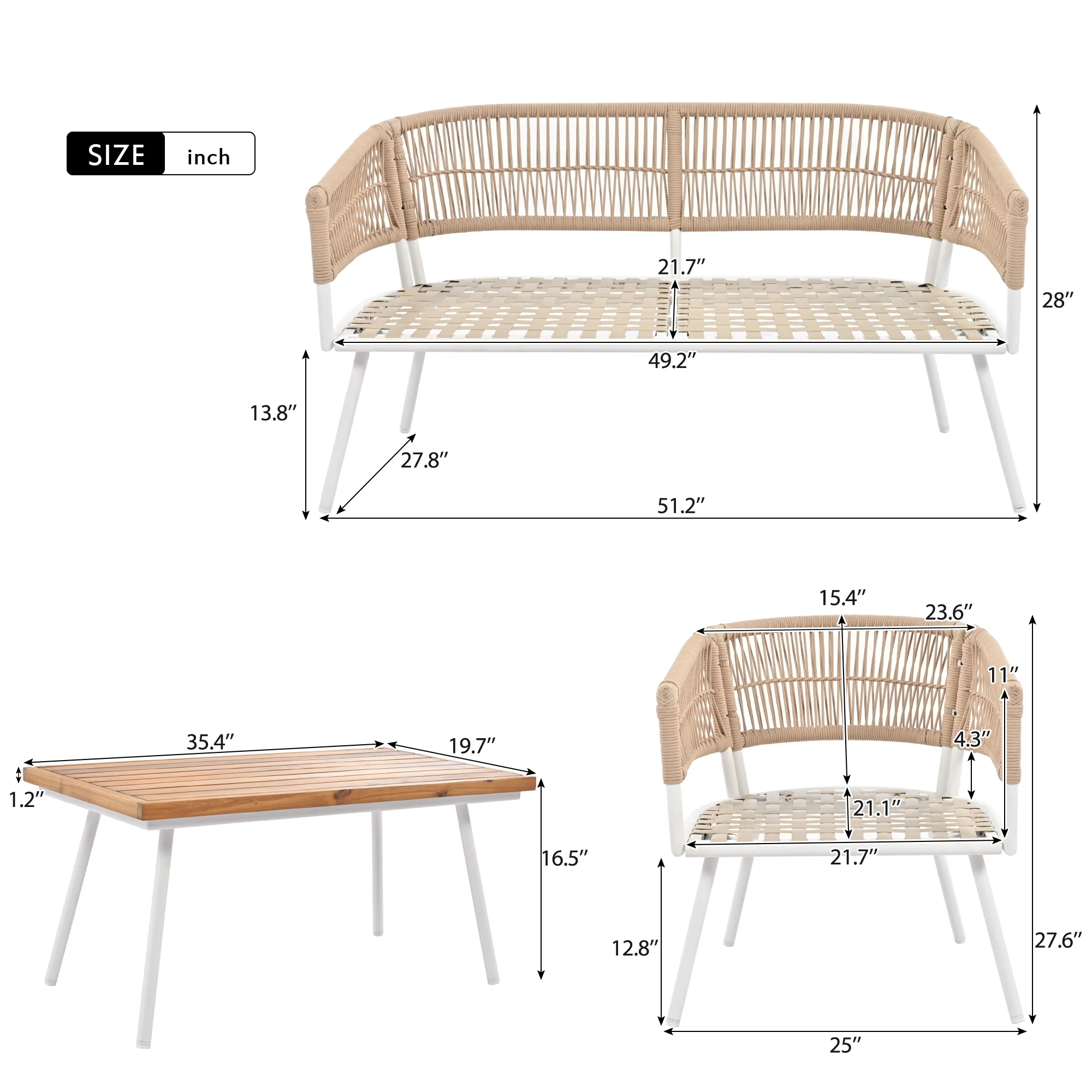 K&K 4-Piece Boho Rope Patio Furniture Set - Image 8