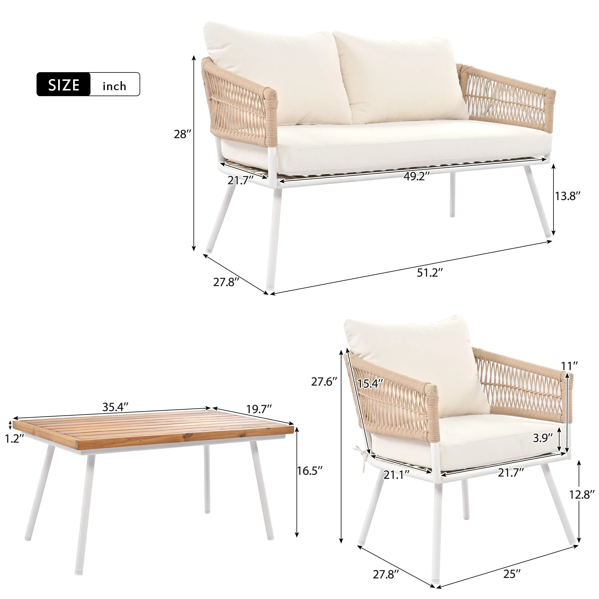 K&K 4-Piece Boho Rope Patio Furniture Set - Image 9