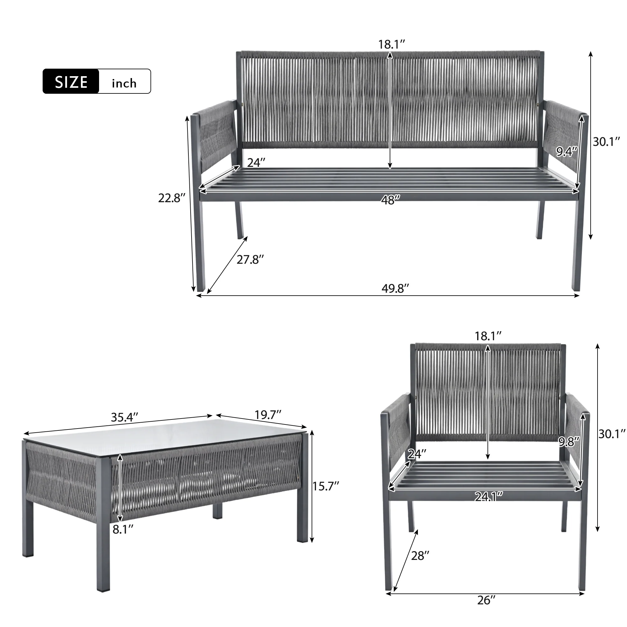 K&K 4-Piece Rope Patio Furniture Set - Image 10