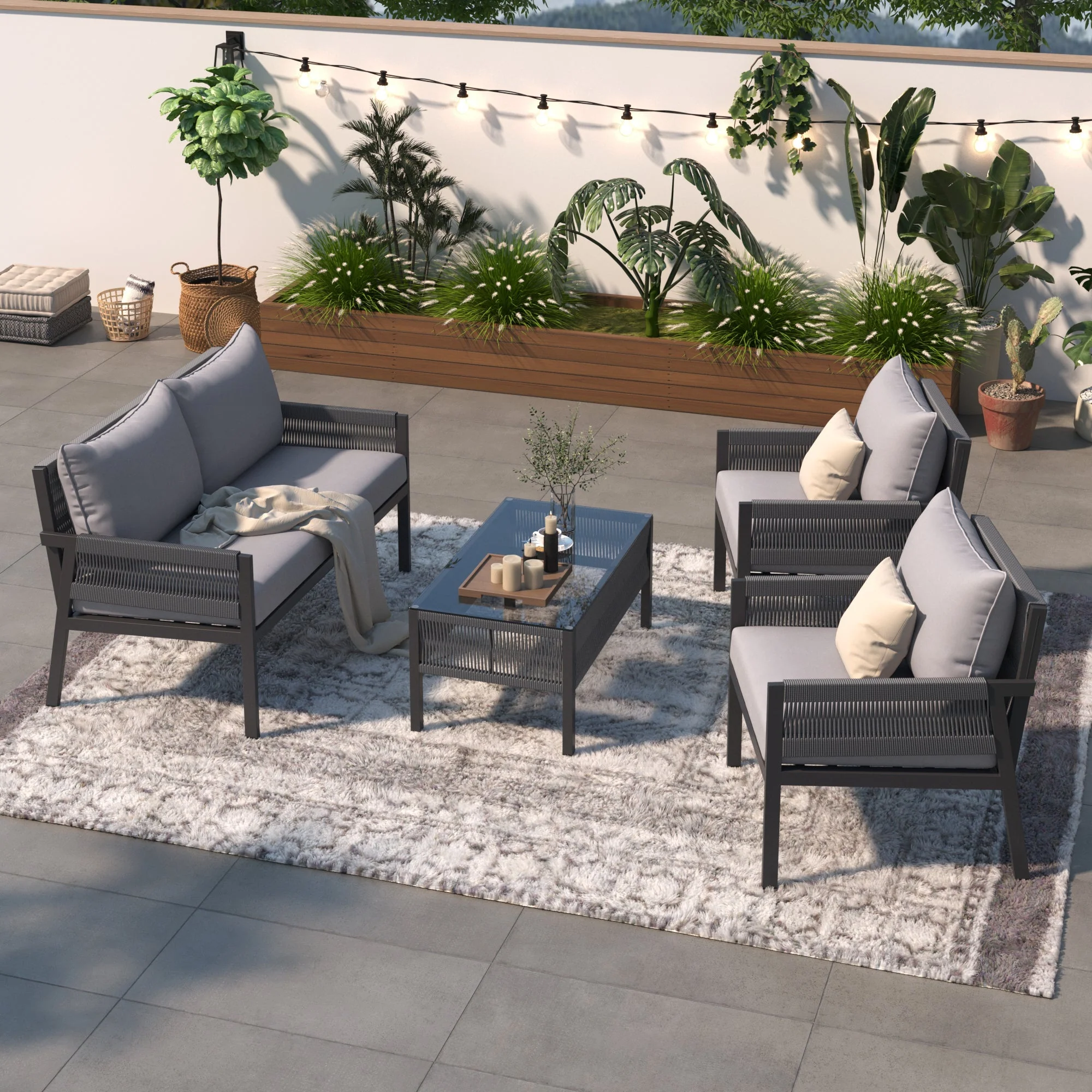 K&K 4-Piece Rope Patio Furniture Set - Image 2