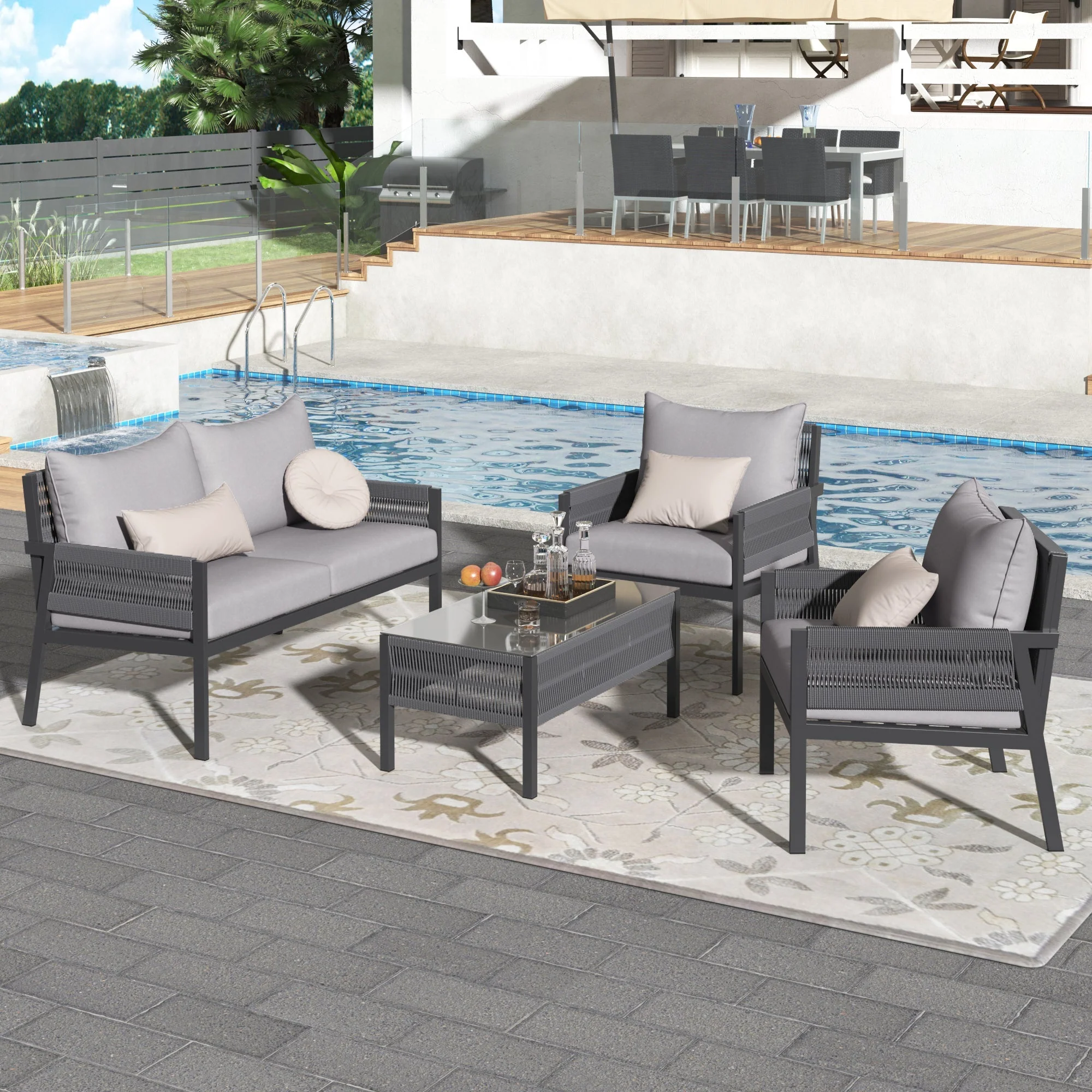 K&K 4-Piece Rope Patio Furniture Set - Image 3