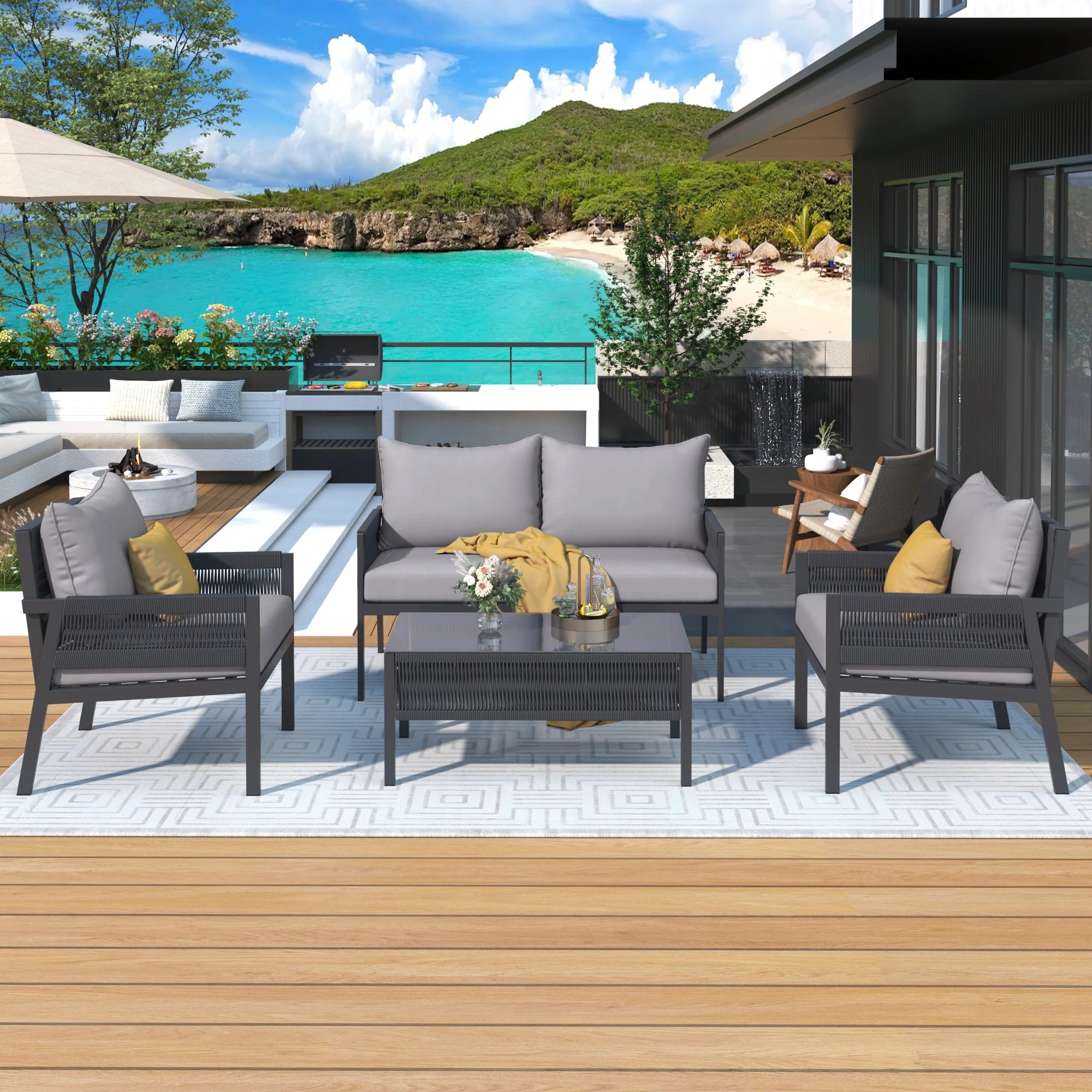 K&K 4-Piece Rope Patio Furniture Set - Image 4