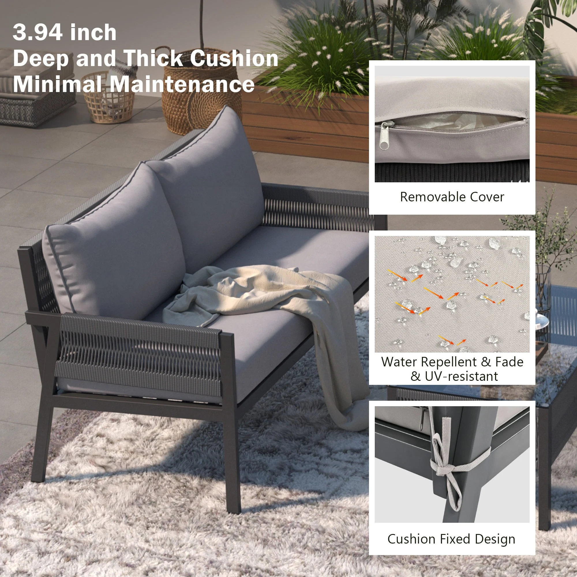 K&K 4-Piece Rope Patio Furniture Set - Image 5