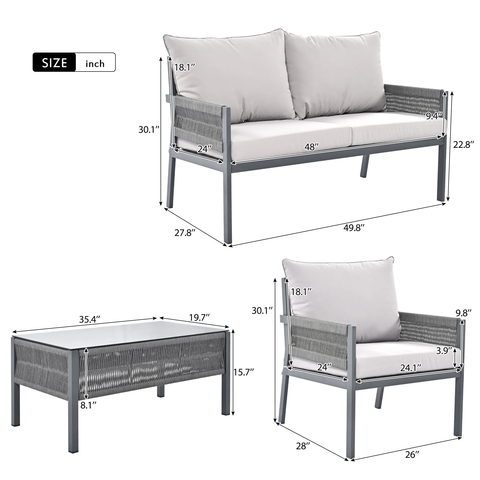 K&K 4-Piece Rope Patio Furniture Set - Image 9