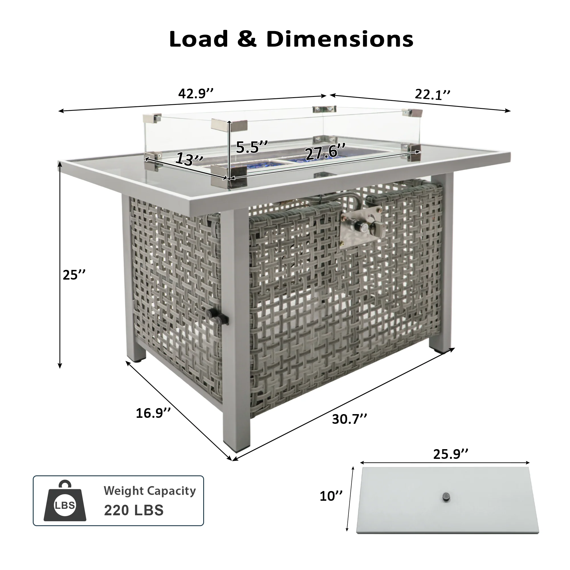 K&K 43' Propane Gas Fire Pit Table, Grey - Image 10