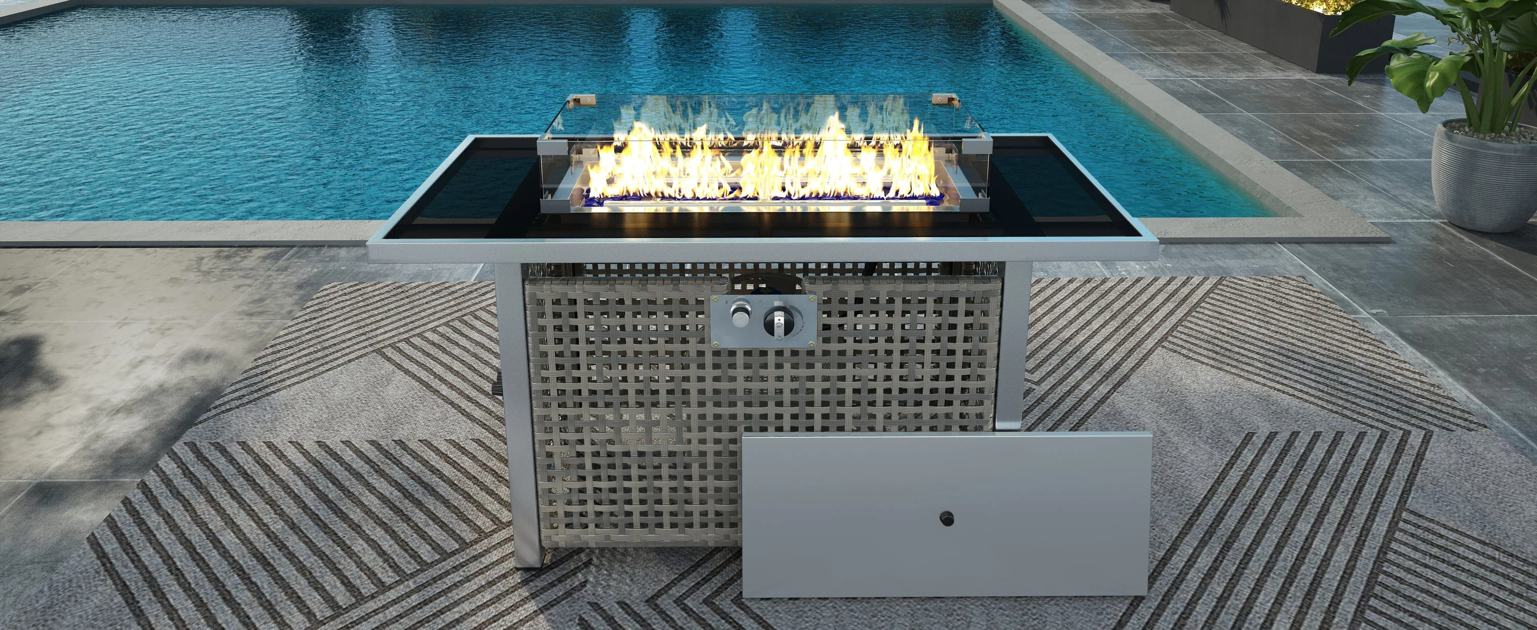 K&K 43' Propane Gas Fire Pit Table, Grey - Image 18