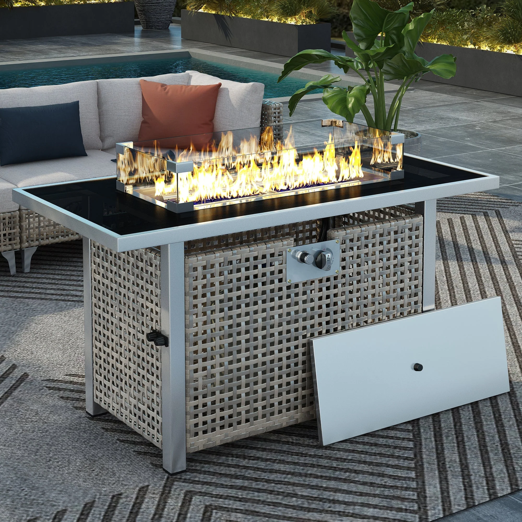 K&K 43' Propane Gas Fire Pit Table, Grey - Image 2
