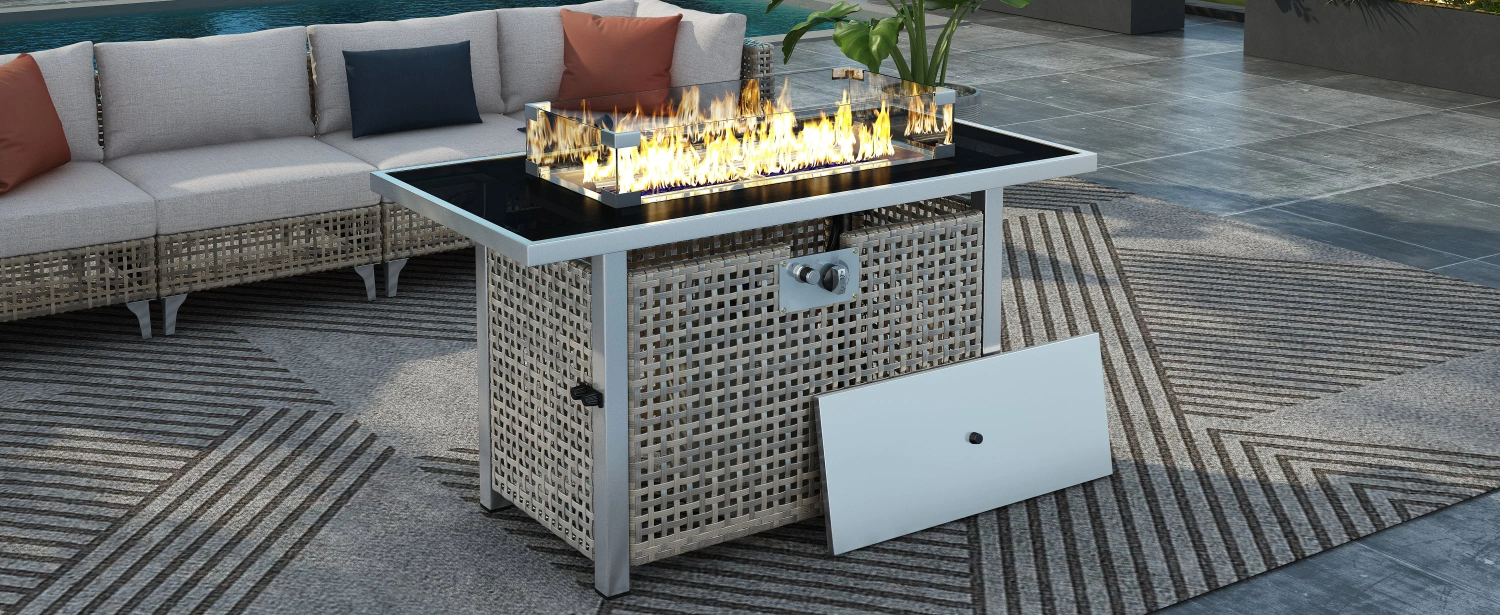 K&K 43' Propane Gas Fire Pit Table, Grey - Image 20