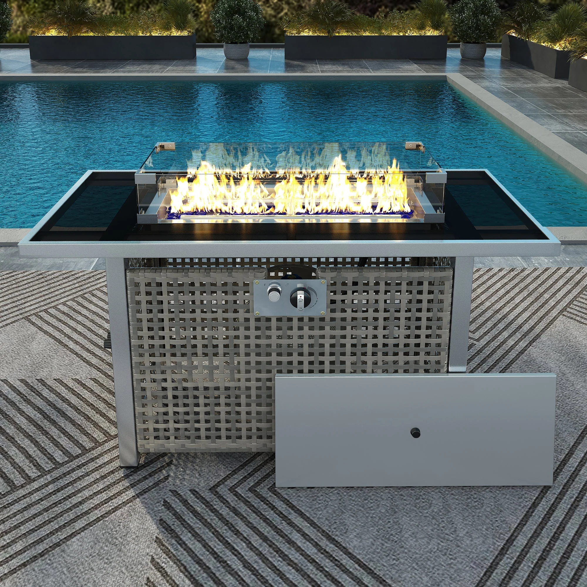 K&K 43' Propane Gas Fire Pit Table, Grey - Image 3