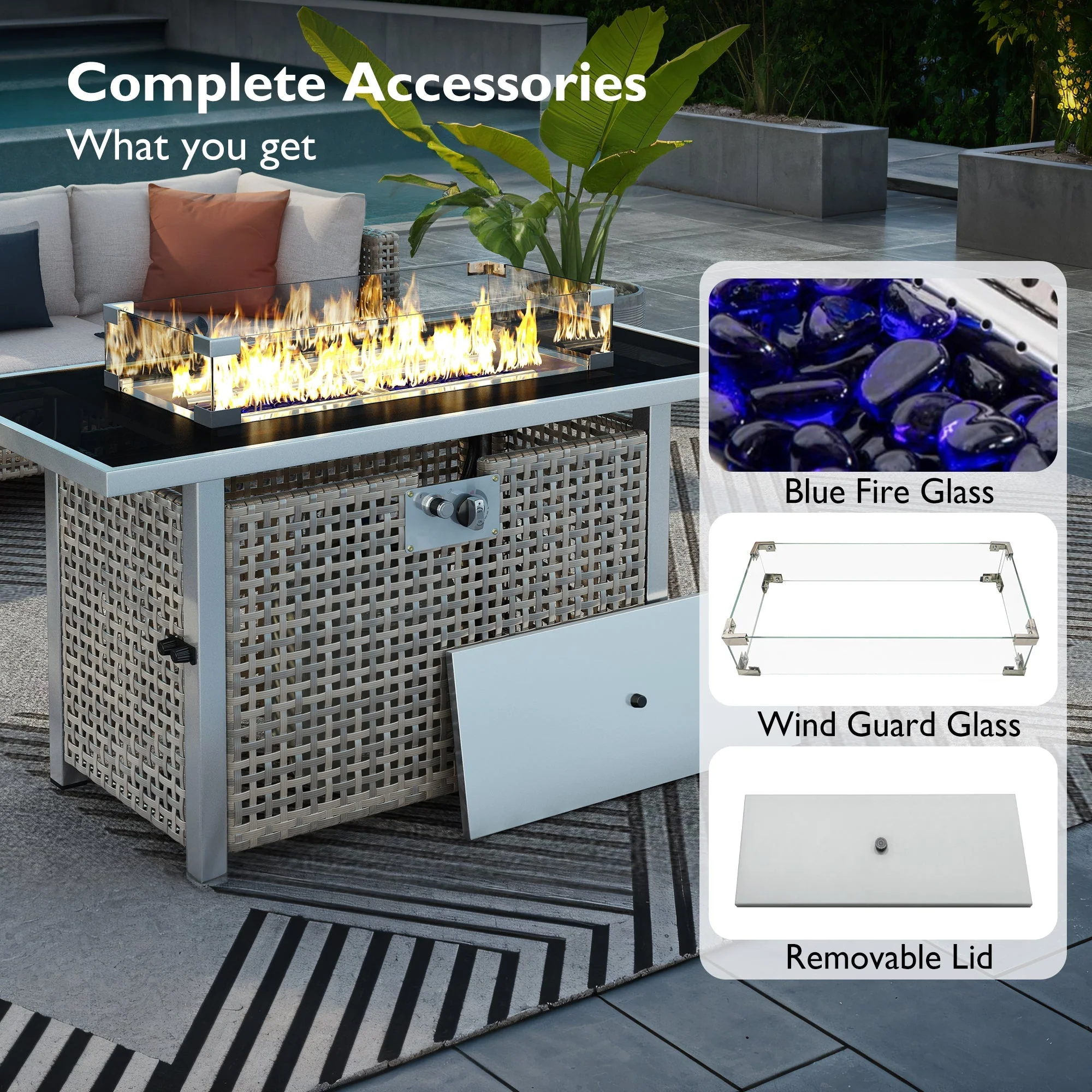K&K 43' Propane Gas Fire Pit Table, Grey - Image 6