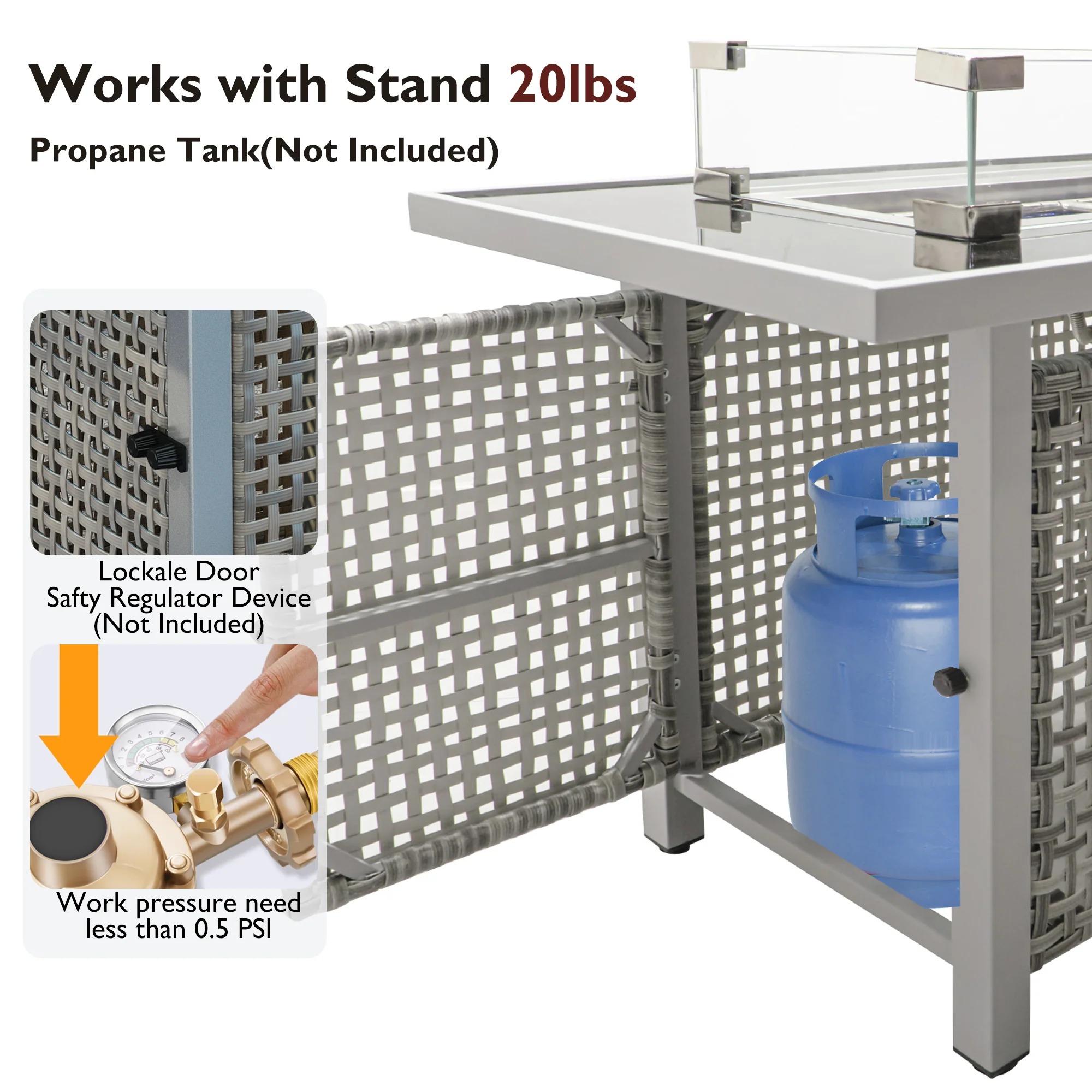 K&K 43' Propane Gas Fire Pit Table, Grey - Image 7