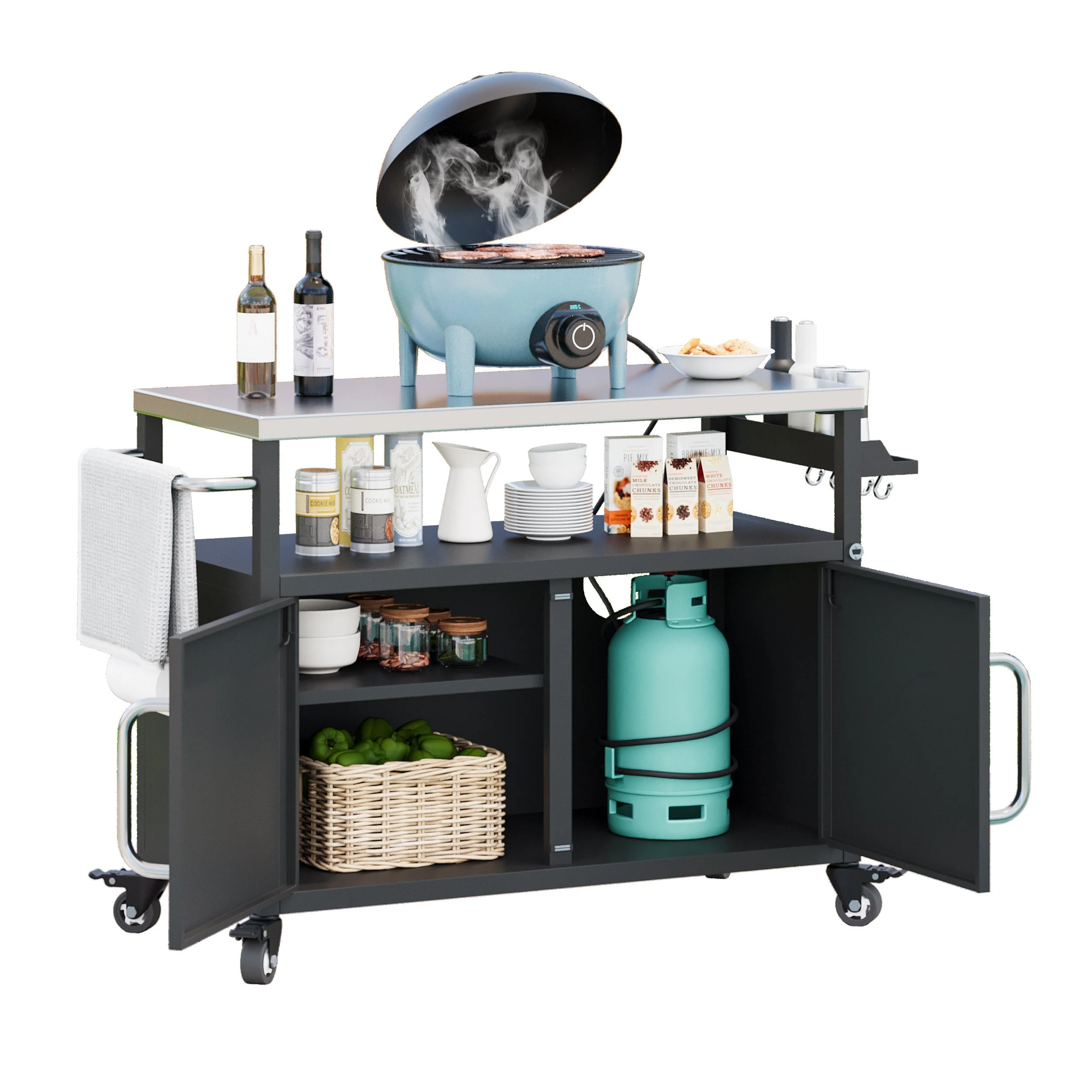 K&K 54.5" Outdoor Kitchen Island with Stainless Steel Tabletop - Image 11