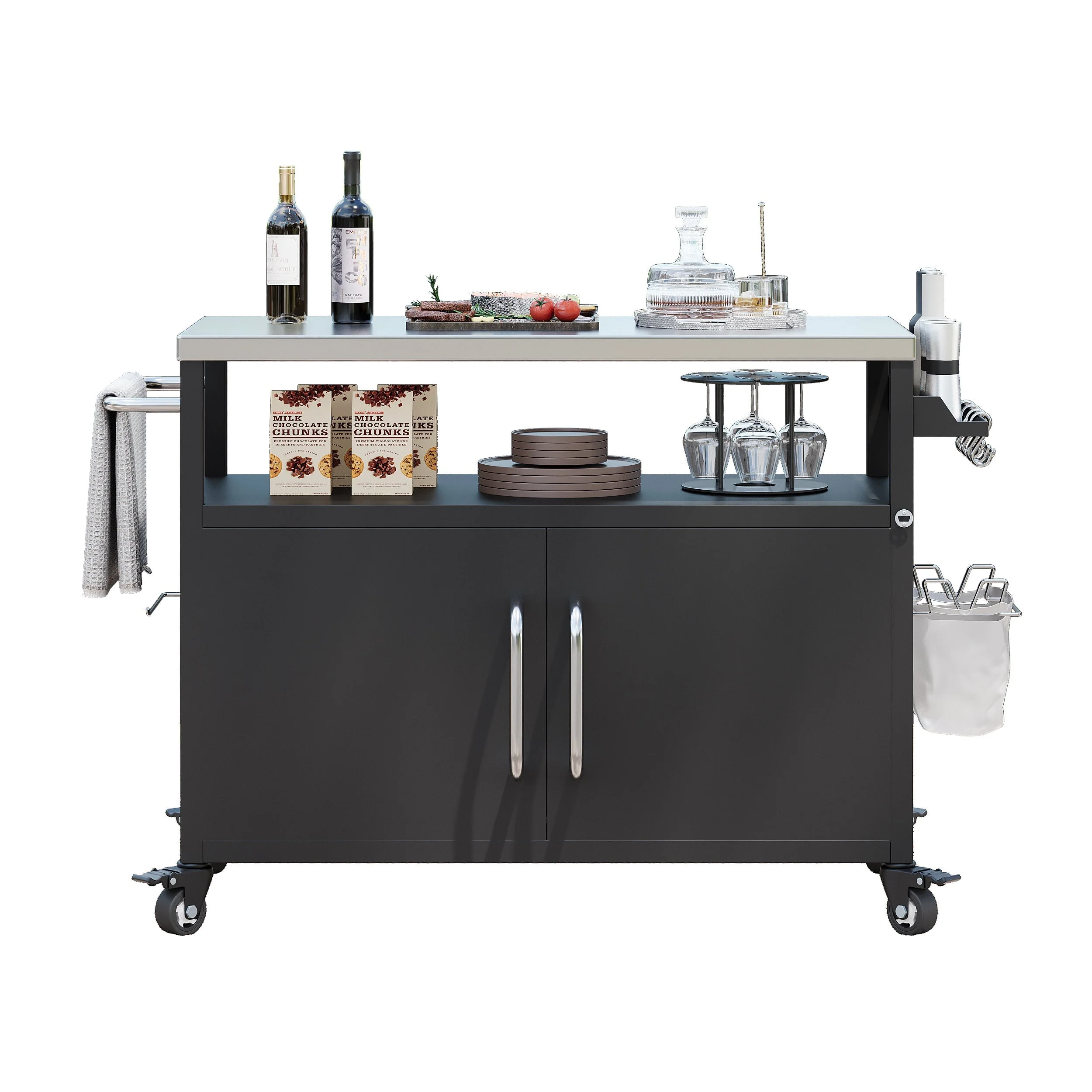 K&K 54.5" Outdoor Kitchen Island with Stainless Steel Tabletop - Image 12