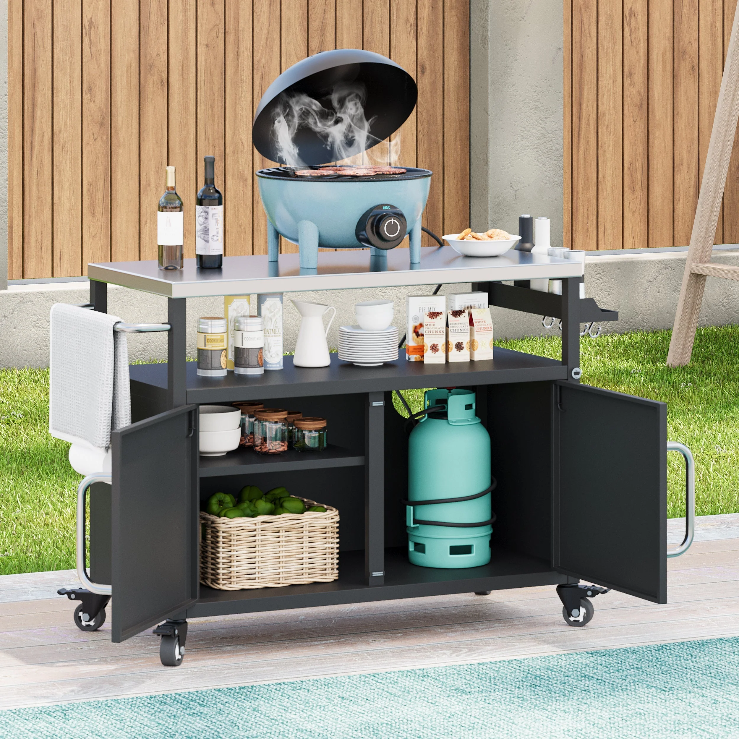 K&K 54.5" Outdoor Kitchen Island with Stainless Steel Tabletop - Image 2