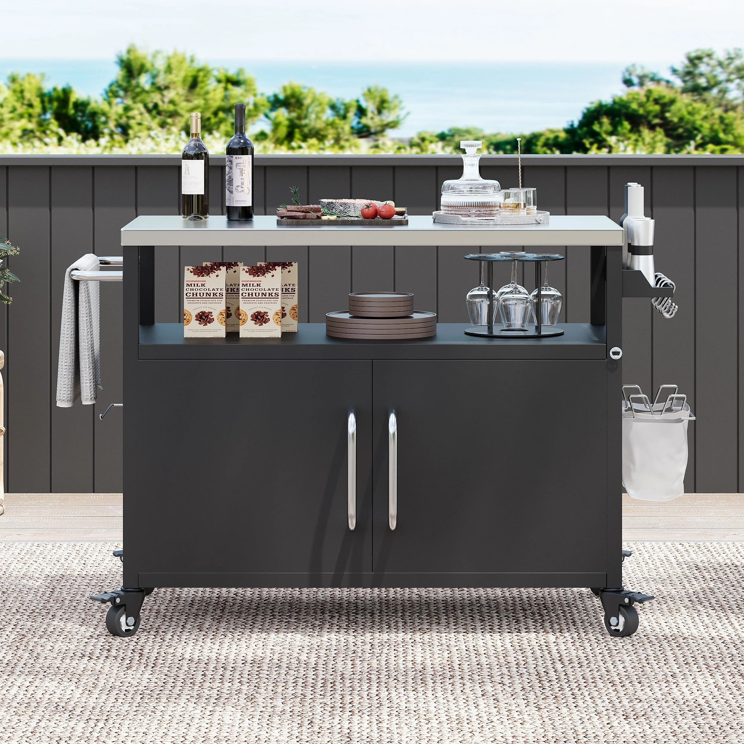 K&K 54.5" Outdoor Kitchen Island with Stainless Steel Tabletop - Image 3