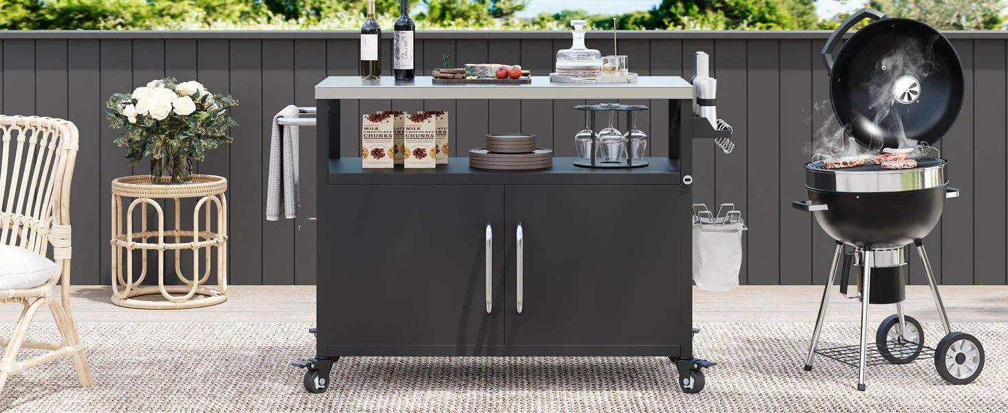 K&K 54.5" Outdoor Kitchen Island with Stainless Steel Tabletop - Image 33