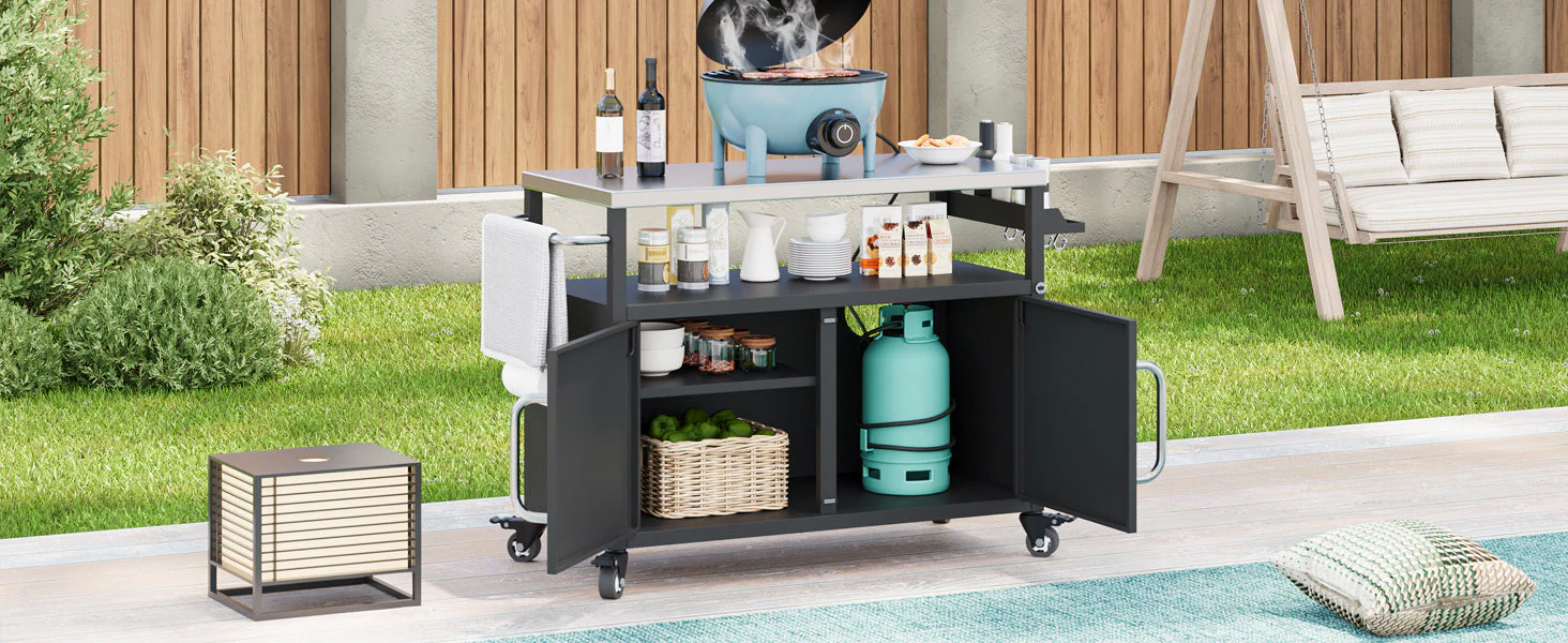 K&K 54.5" Outdoor Kitchen Island with Stainless Steel Tabletop - Image 34