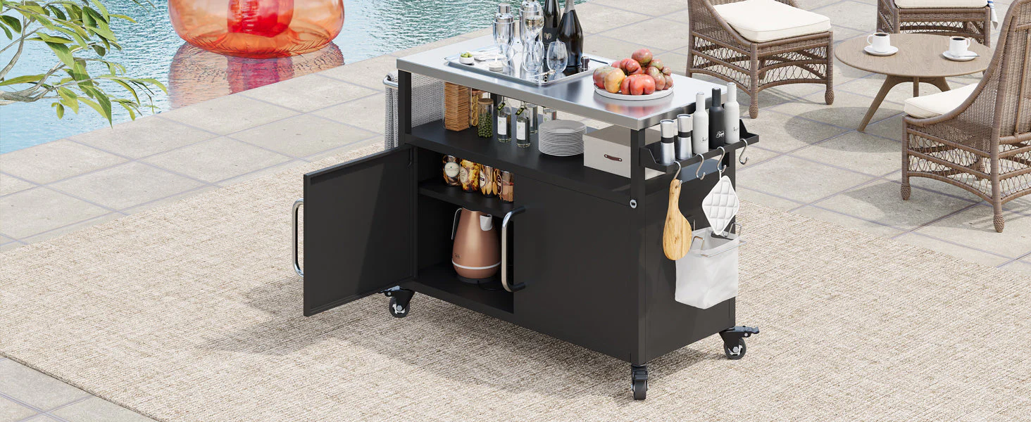 K&K 54.5" Outdoor Kitchen Island with Stainless Steel Tabletop - Image 35