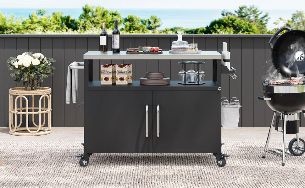 K&K 54.5" Outdoor Kitchen Island with Stainless Steel Tabletop - Image 36