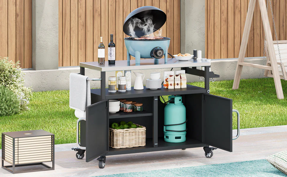 K&K 54.5" Outdoor Kitchen Island with Stainless Steel Tabletop - Image 37