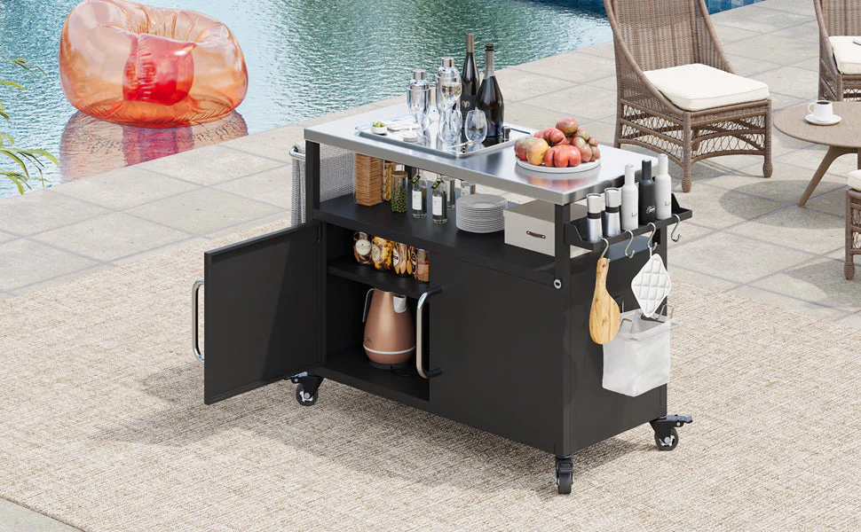 K&K 54.5" Outdoor Kitchen Island with Stainless Steel Tabletop - Image 38
