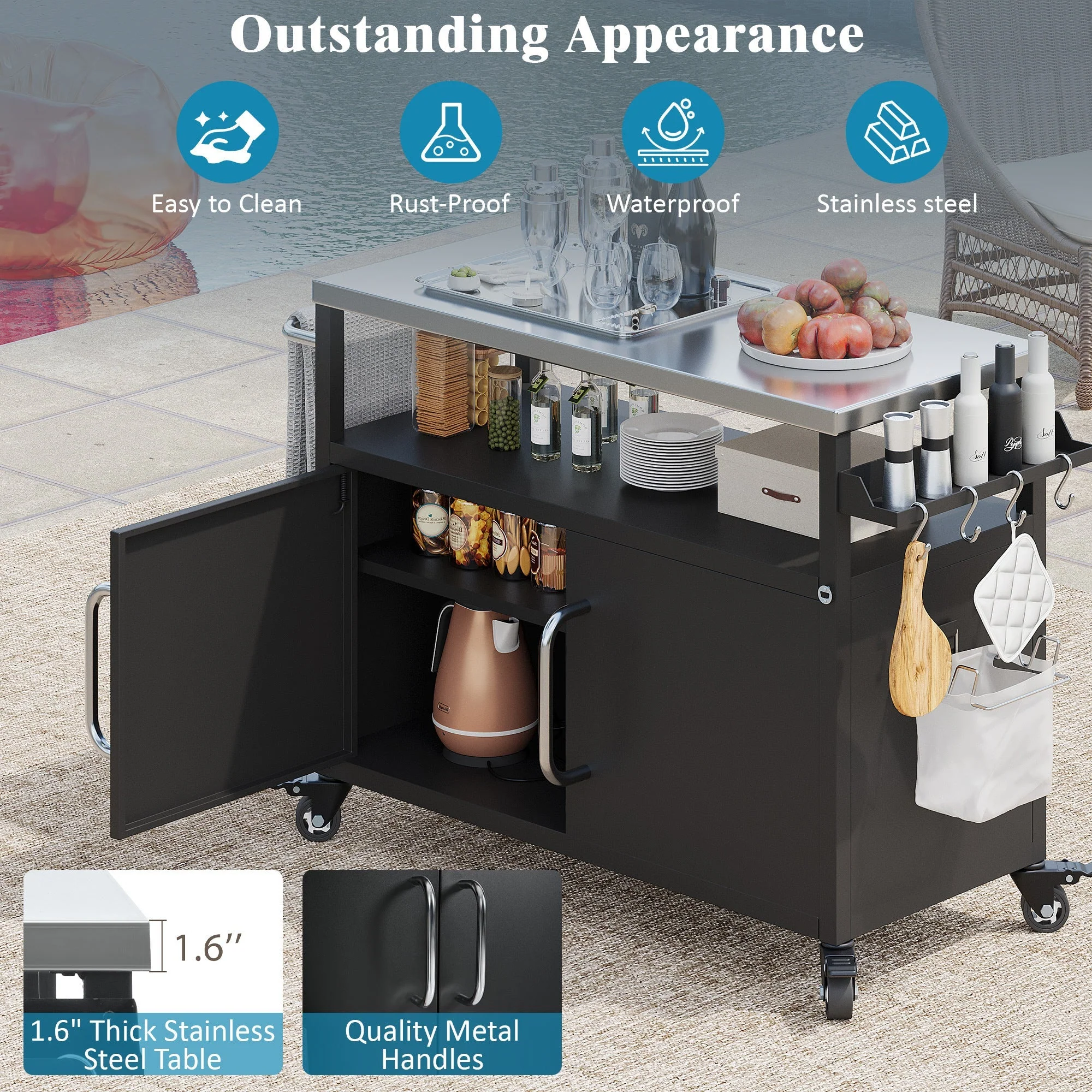 K&K 54.5" Outdoor Kitchen Island with Stainless Steel Tabletop - Image 4