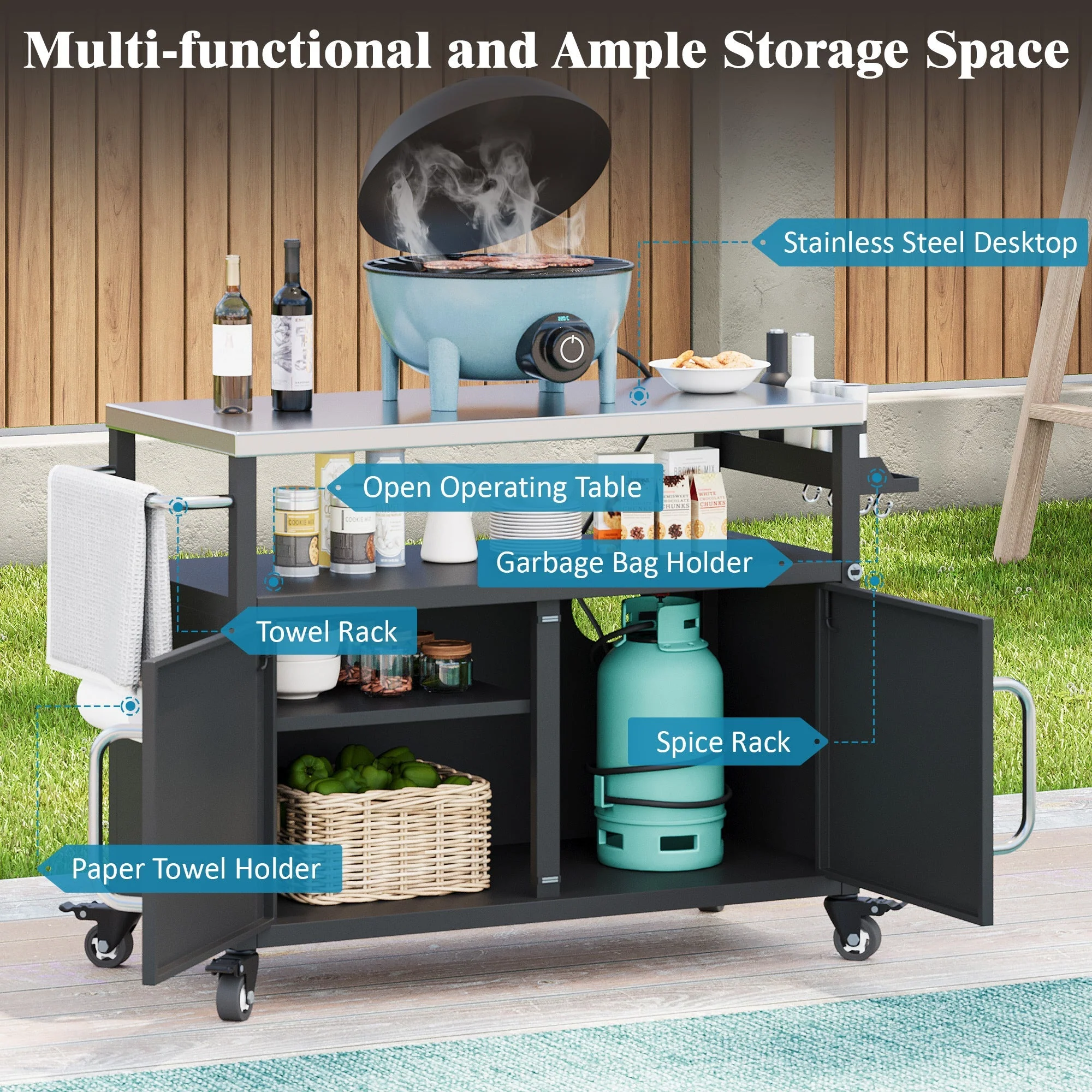 K&K 54.5" Outdoor Kitchen Island with Stainless Steel Tabletop - Image 5