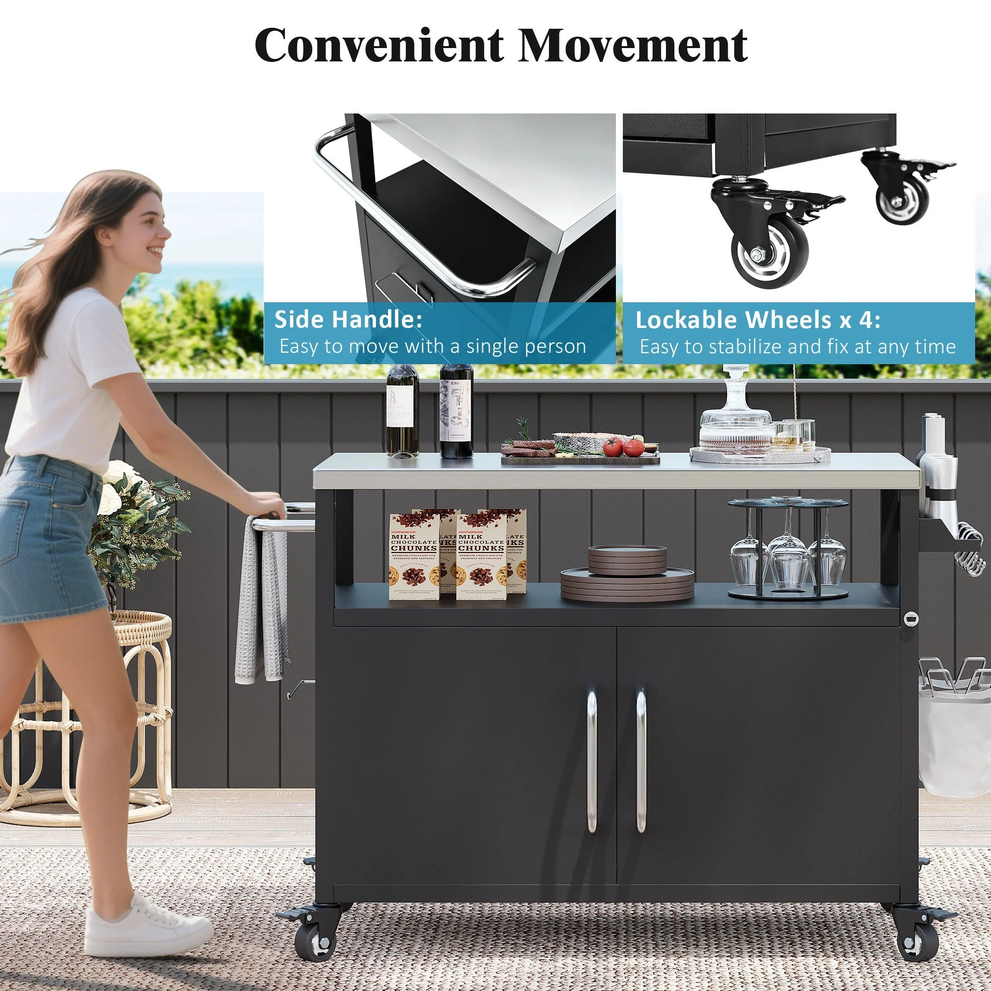 K&K 54.5" Outdoor Kitchen Island with Stainless Steel Tabletop - Image 7