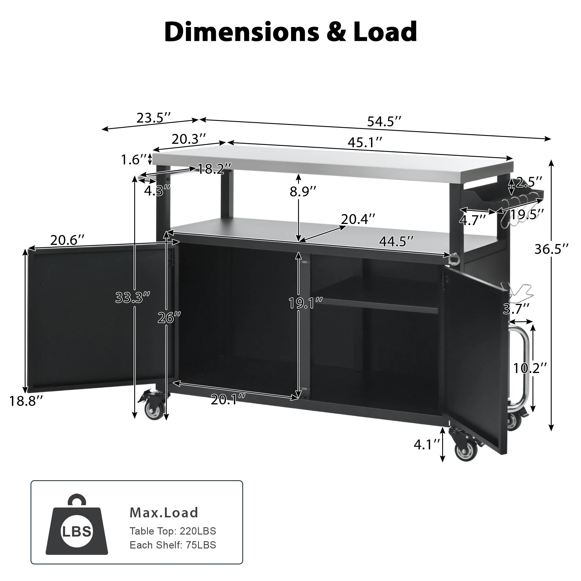 K&K 54.5" Outdoor Kitchen Island with Stainless Steel Tabletop - Image 9