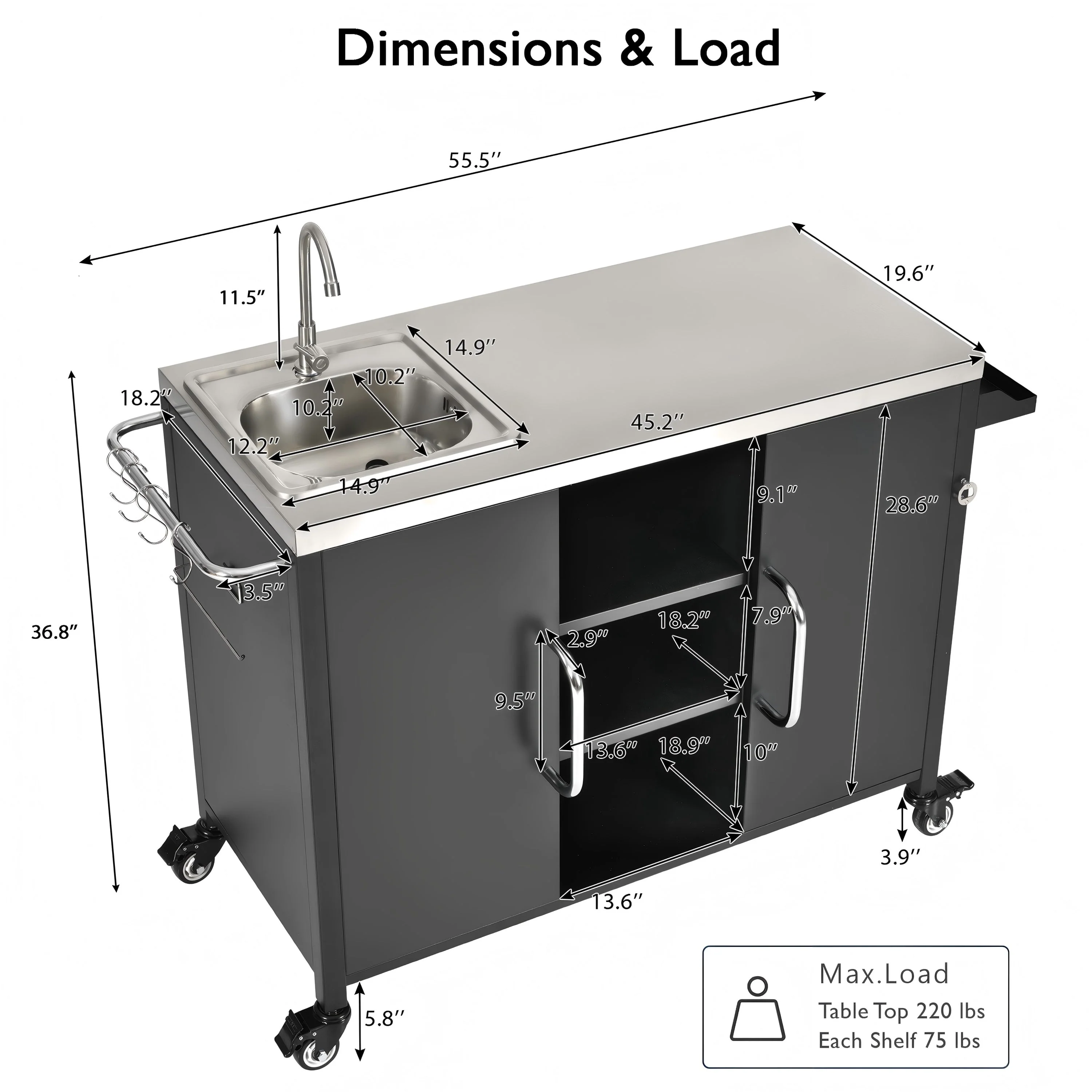 K&K 55.5" Outdoor Kitchen Island with Sink - Image 11