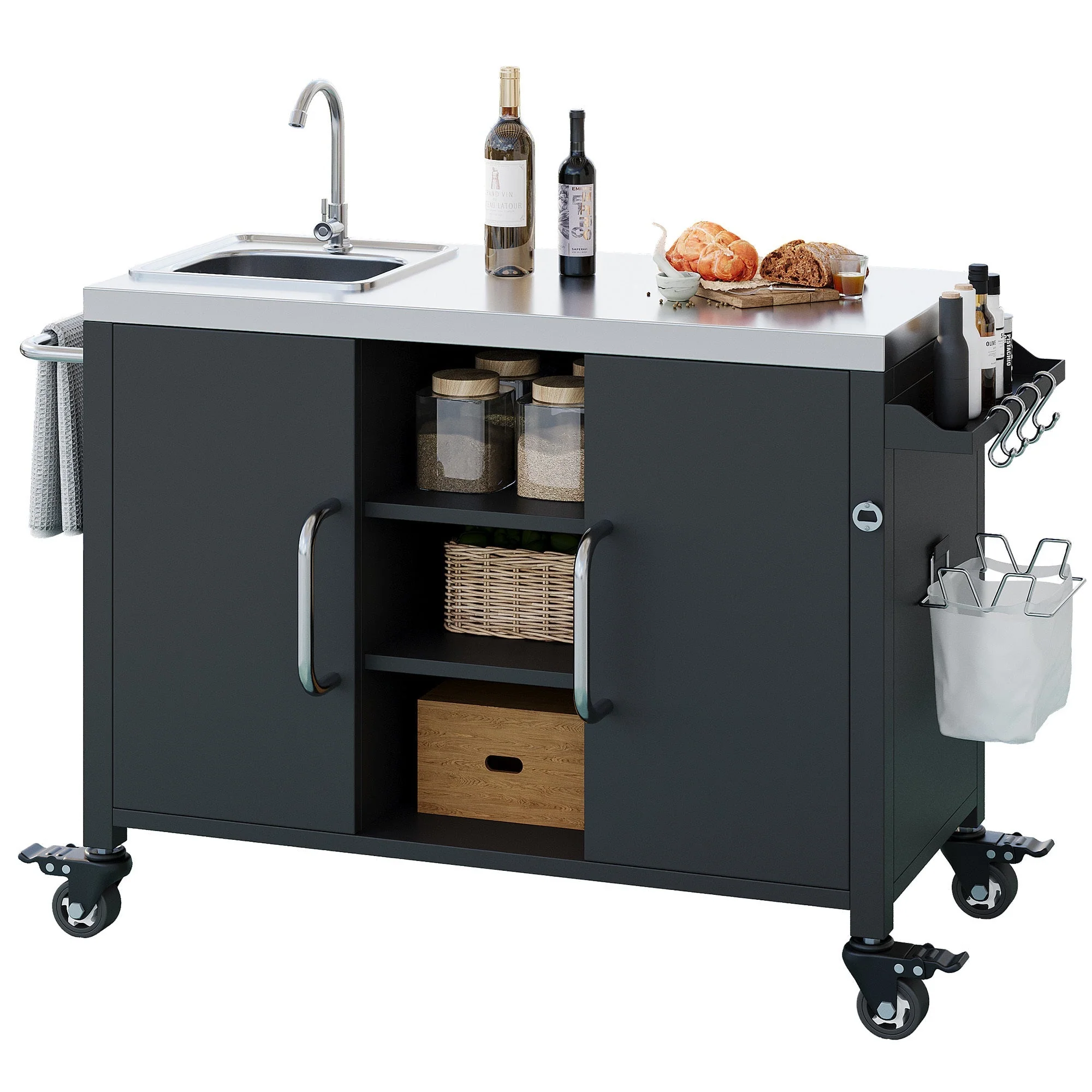 K&K 55.5" Outdoor Kitchen Island with Sink - Image 14