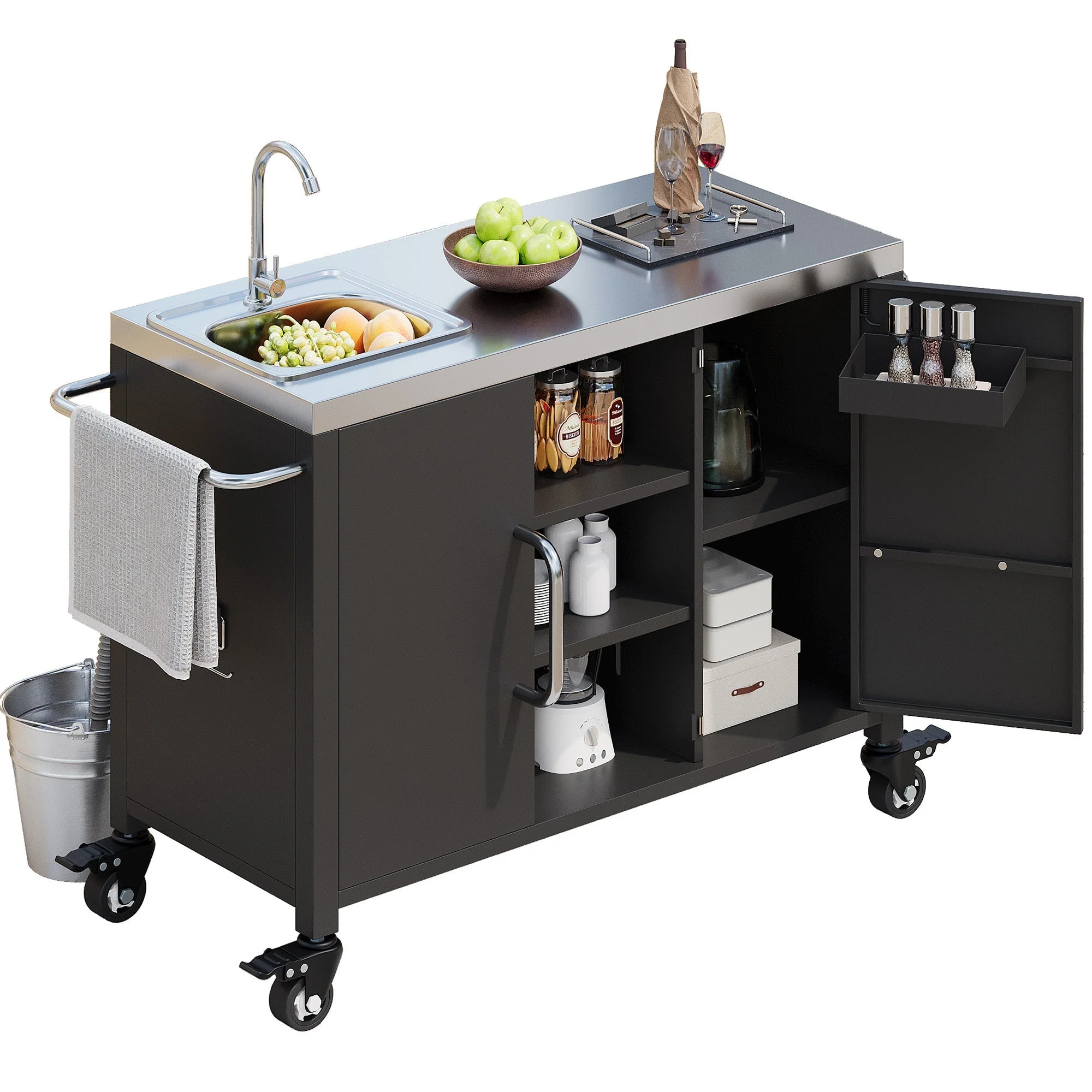 K&K 55.5" Outdoor Kitchen Island with Sink - Image 15
