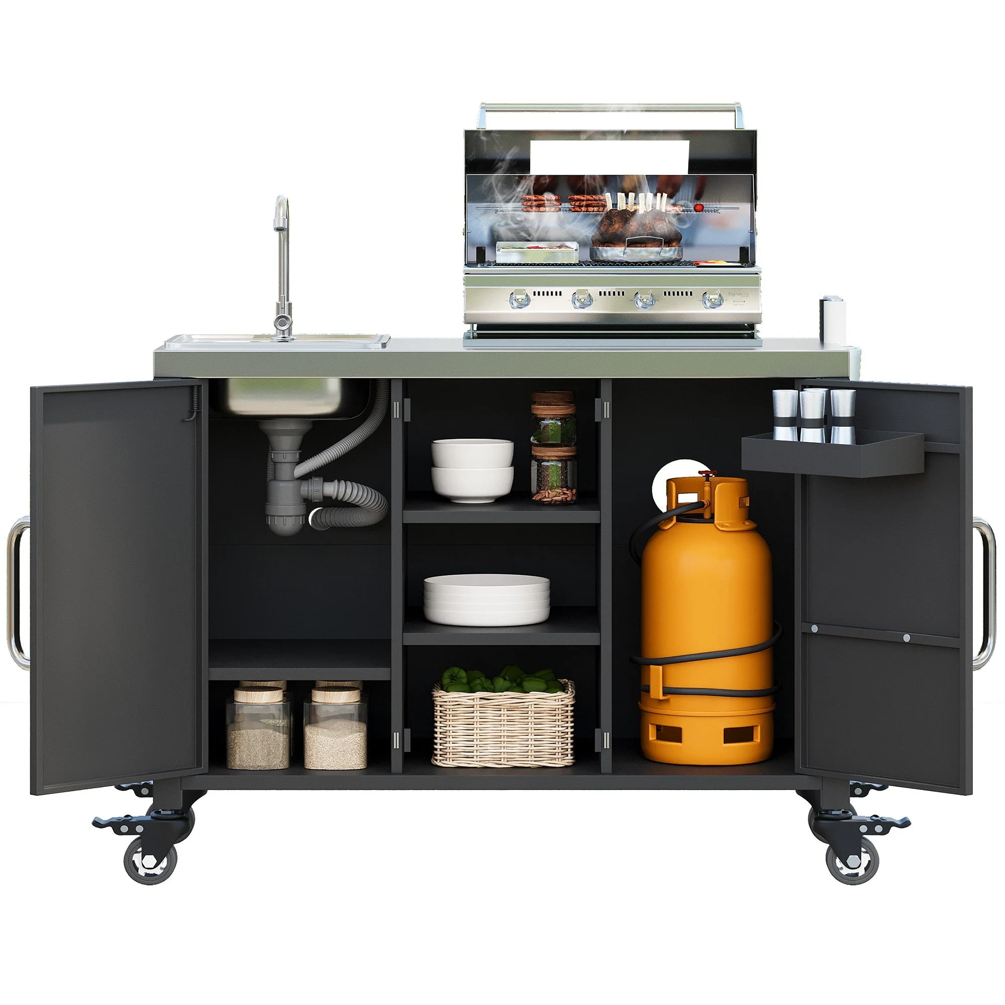 K&K 55.5" Outdoor Kitchen Island with Sink - Image 16