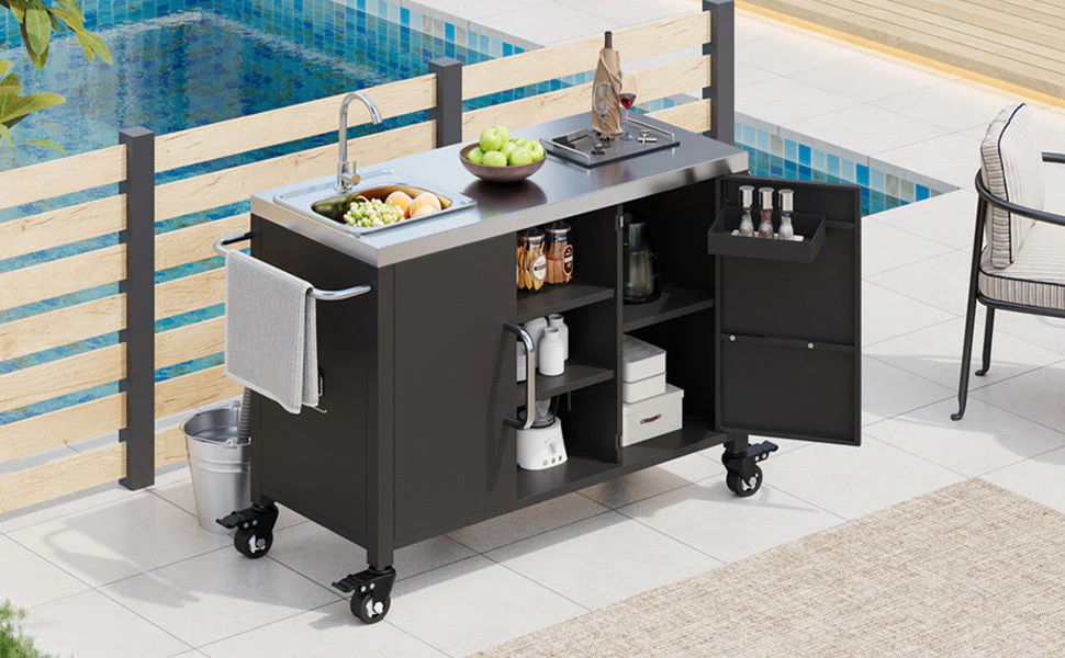 K&K 55.5" Outdoor Kitchen Island with Sink - Image 40